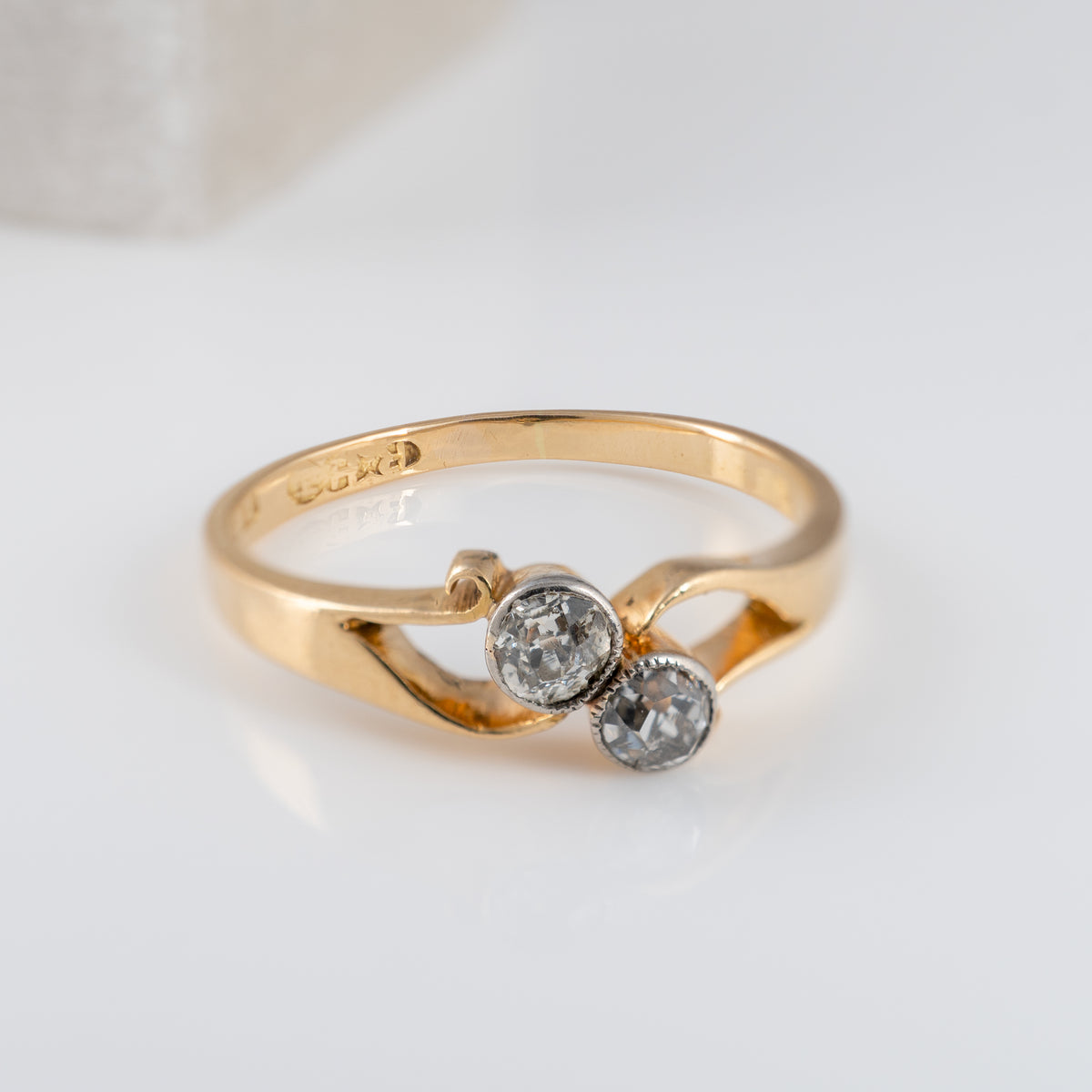 Antique 18ct Gold Two Stone Old Cut Diamond Twist Ring