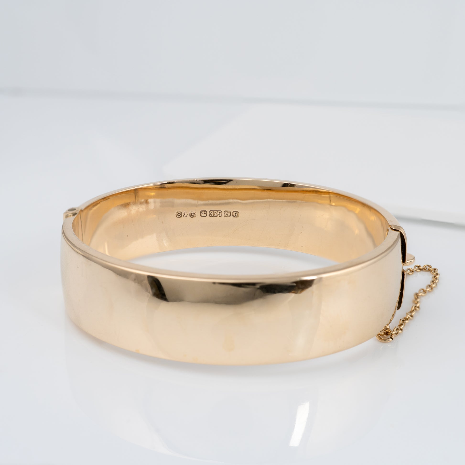 hallmarks inside vintage gold bangle bracelet
