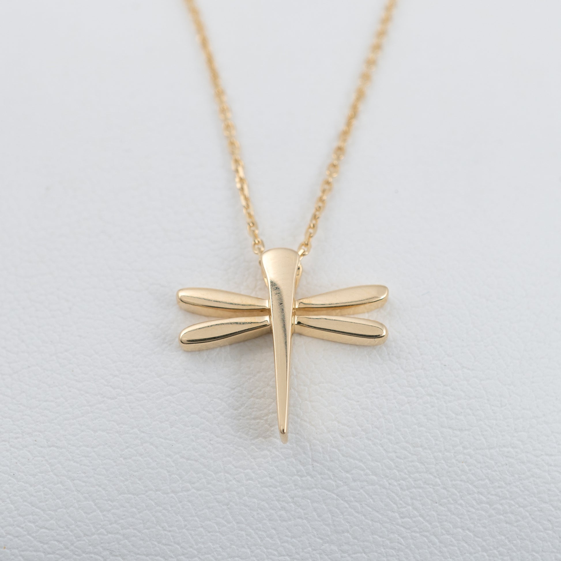 smooth yellow gold dragonfly necklace pendant hunters fine jewellery