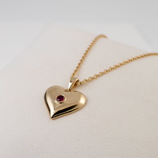 Ruby Heart Pendant Necklace in 9ct Yellow Gold