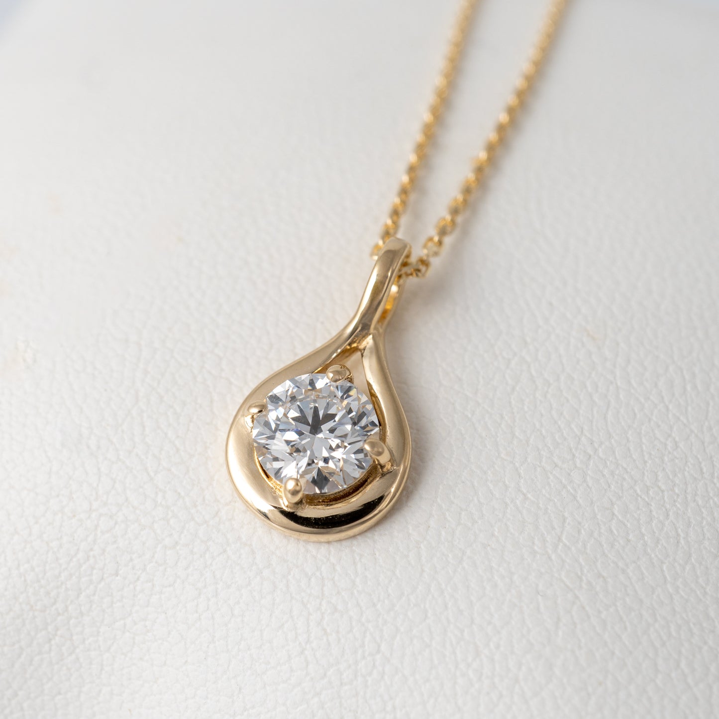 close detail of 1-carat diamond in lab grown infinity necklace