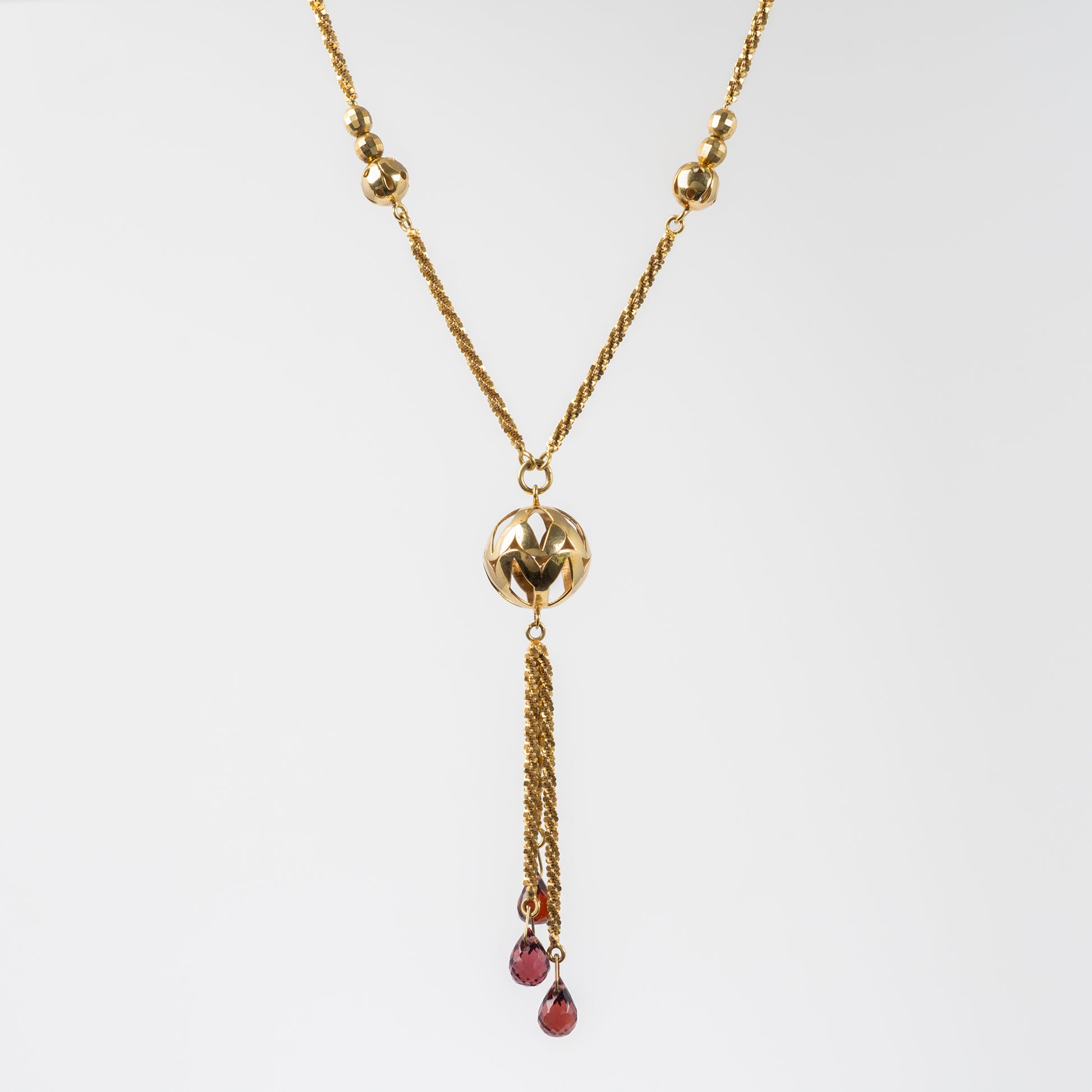 9ct Gold Tassel Necklace with Briolette Garnet - Hunters Fine Jewellery