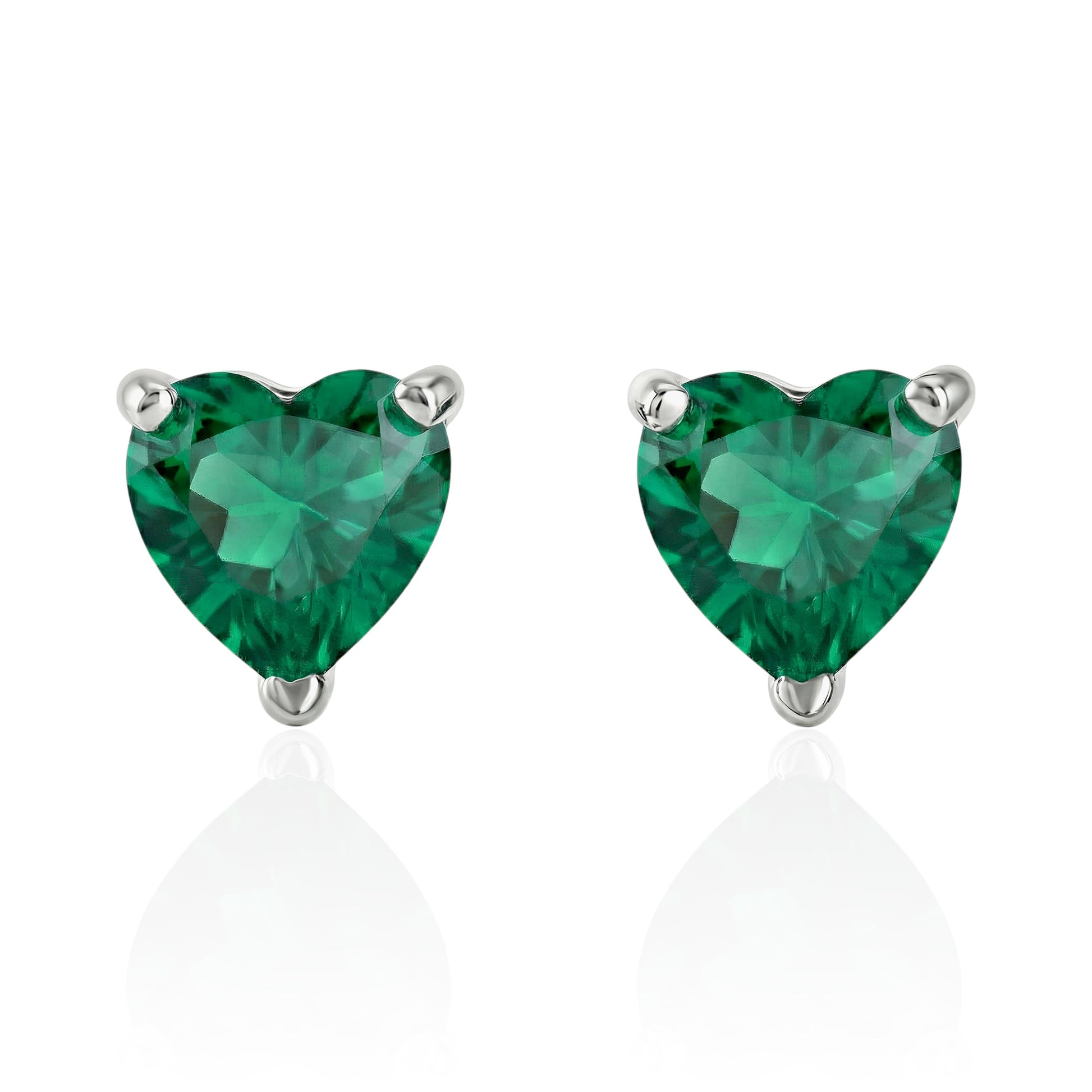 lab grown emerald heart studs front on white 