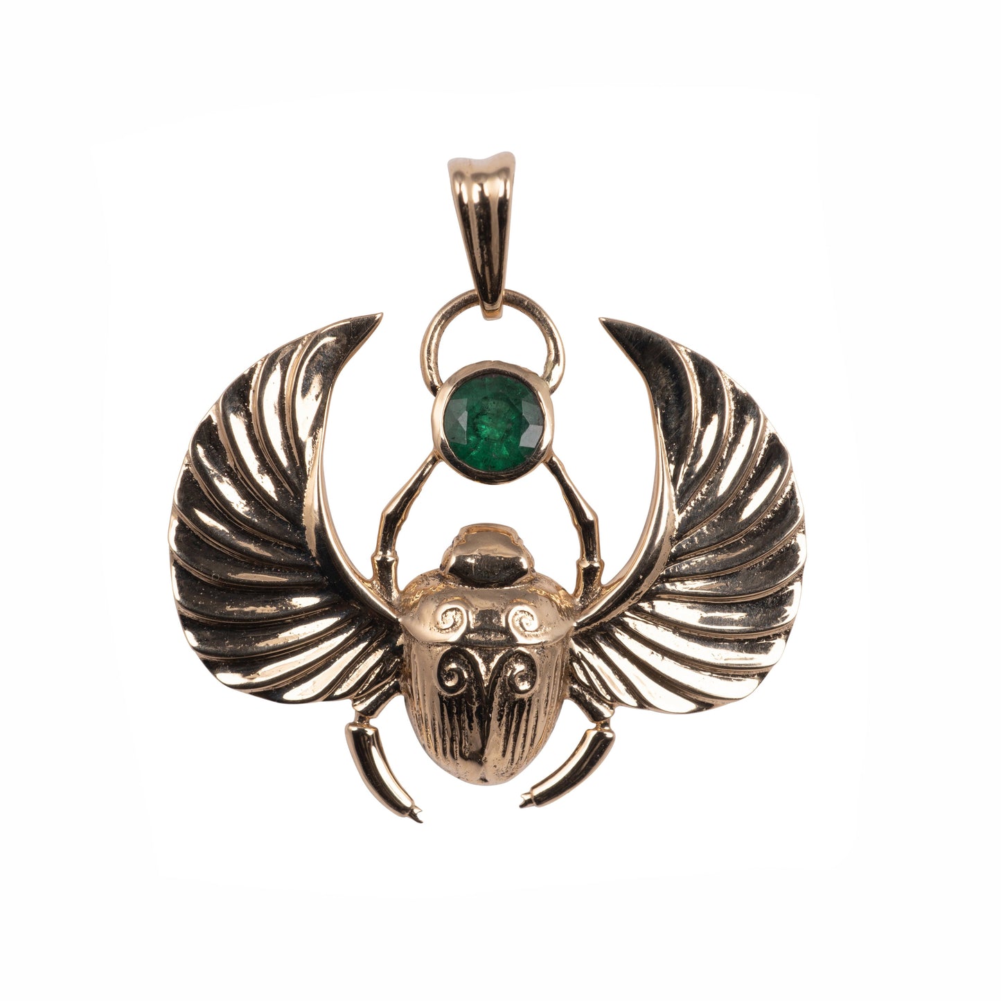 Solid 18K Gold Emerald Set Scarab Beetle Pendant-Gemstone Pendants-Hunters Fine Jewellery