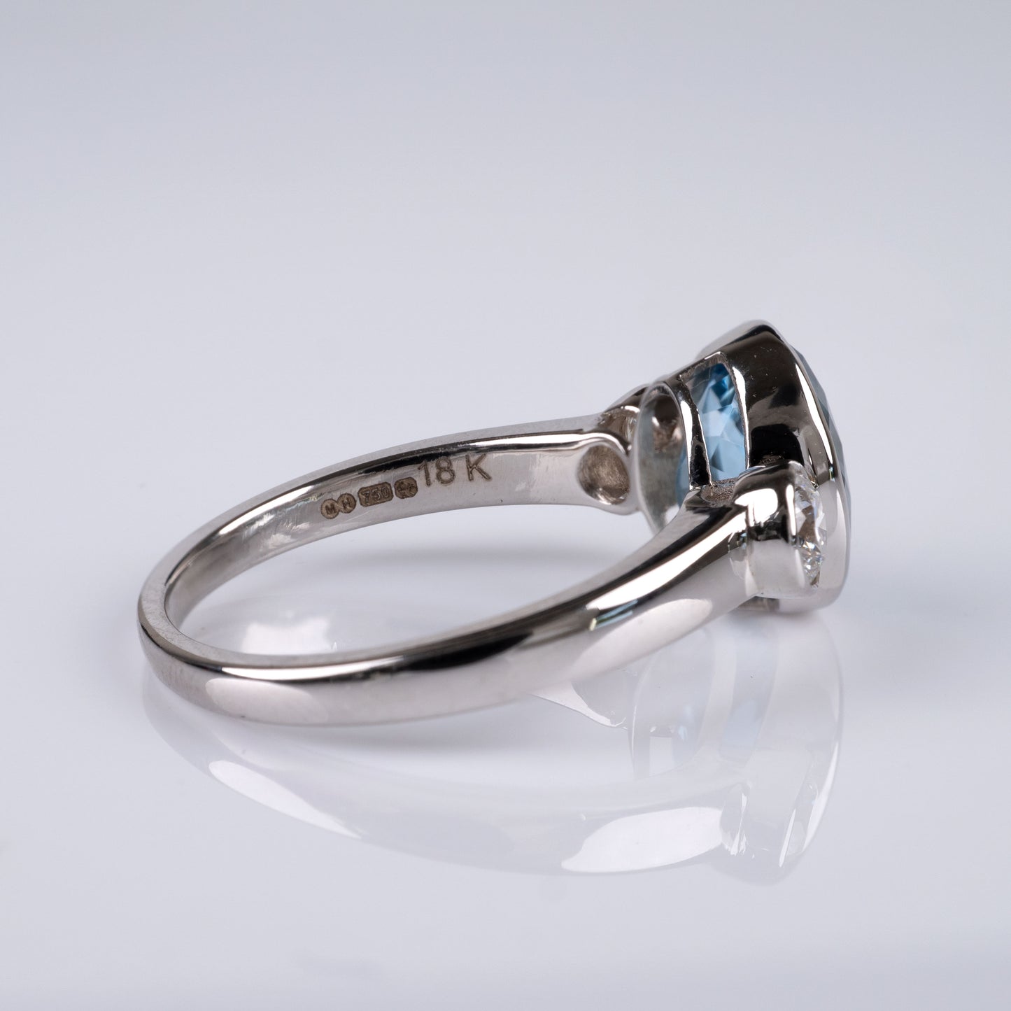 Fine Aquamarine Diamond Three Stone Statement Ring 18k White Gold Hallmarked-Gemstone Rings-Hunters Fine Jewellery
