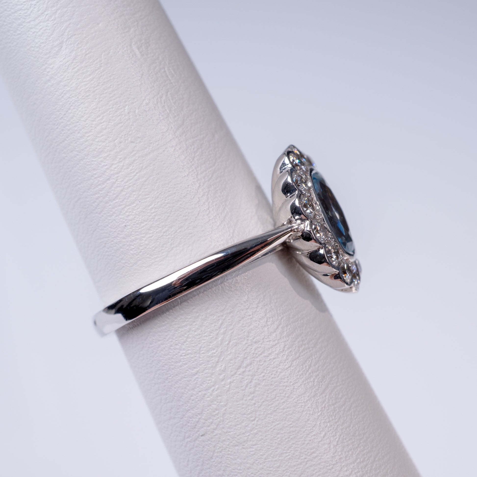 18K White Gold Art Deco Style Aquamarine & Diamond Halo Ring-Gemstone Rings-Hunters Fine Jewellery