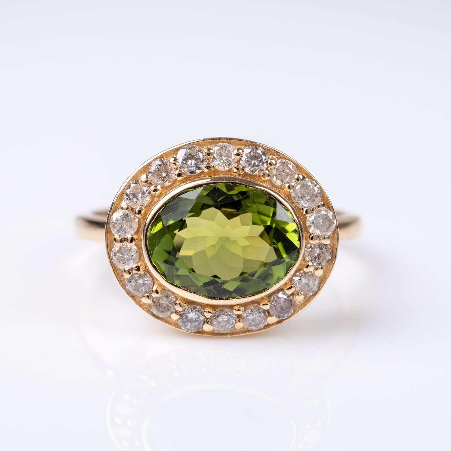 Green Tourmaline & Diamond Oval Halo Ring 18k Gold-Gemstone Rings-Hunters Fine Jewellery