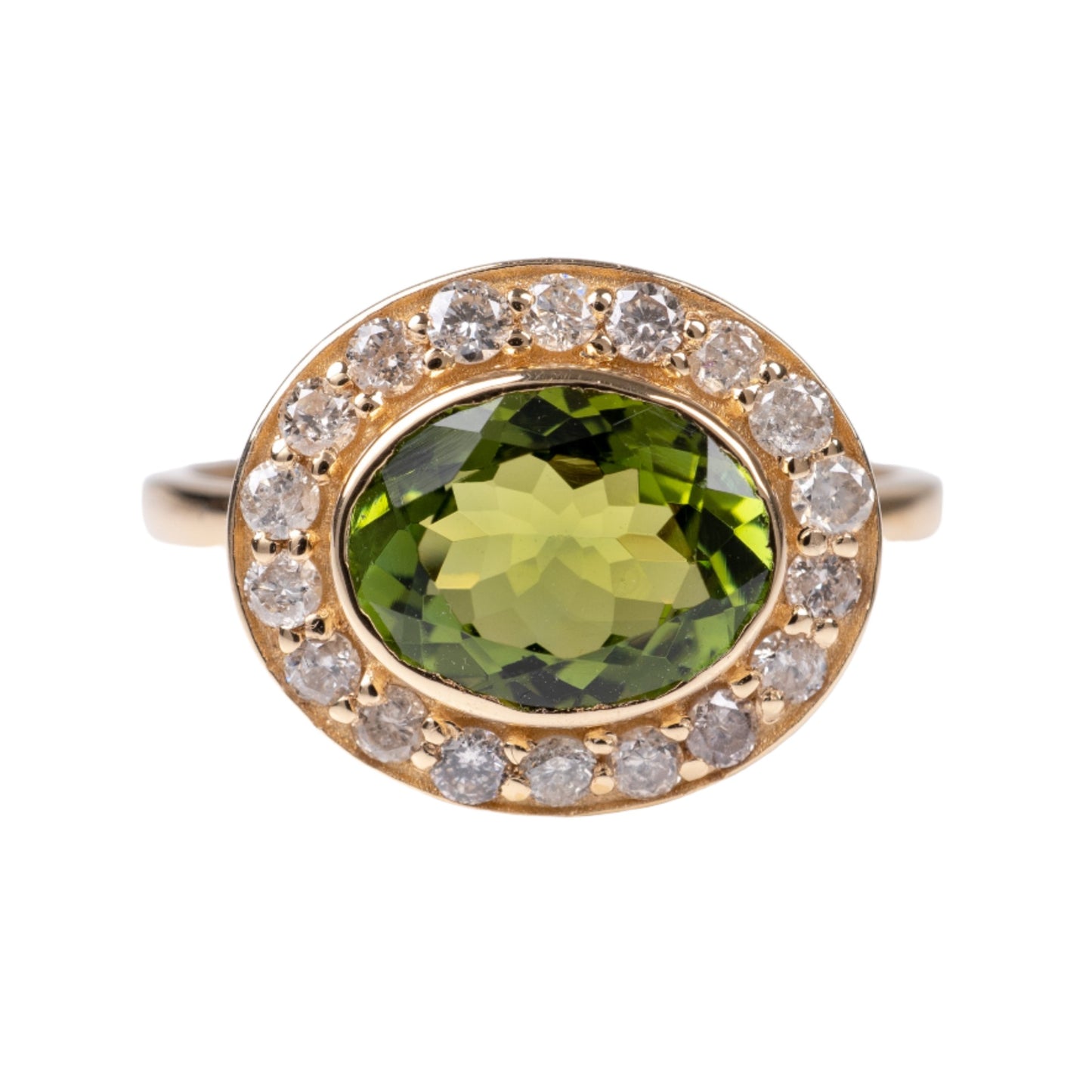 Green Tourmaline & Diamond Oval Halo Ring 18k Gold-Gemstone Rings-Hunters Fine Jewellery