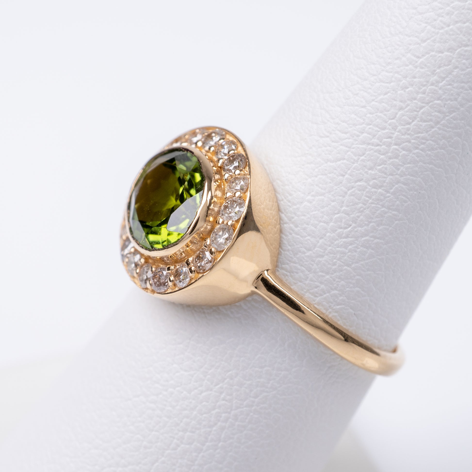 Green Tourmaline & Diamond Oval Halo Ring 18k Gold-Gemstone Rings-Hunters Fine Jewellery