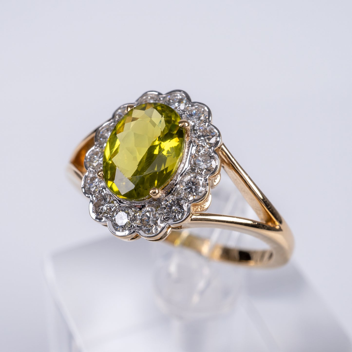 Certified Chrysoberyl Diamond Halo Ring 18 Karat Yellow Gold-Gemstone Rings-Hunters Fine Jewellery