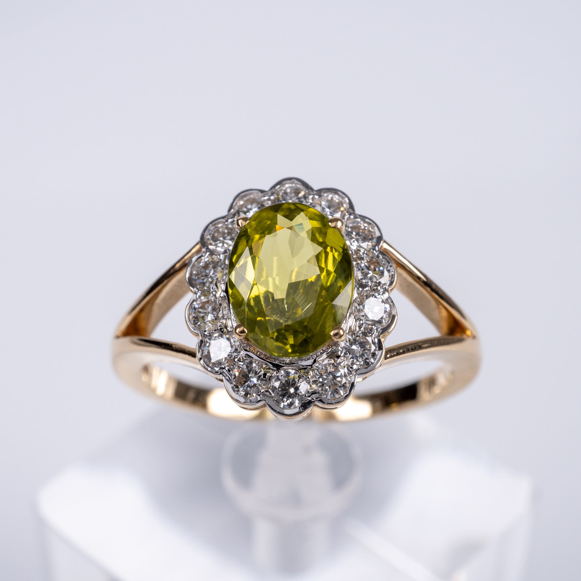 Certified Chrysoberyl Diamond Halo Ring 18 Karat Yellow Gold-Gemstone Rings-Hunters Fine Jewellery