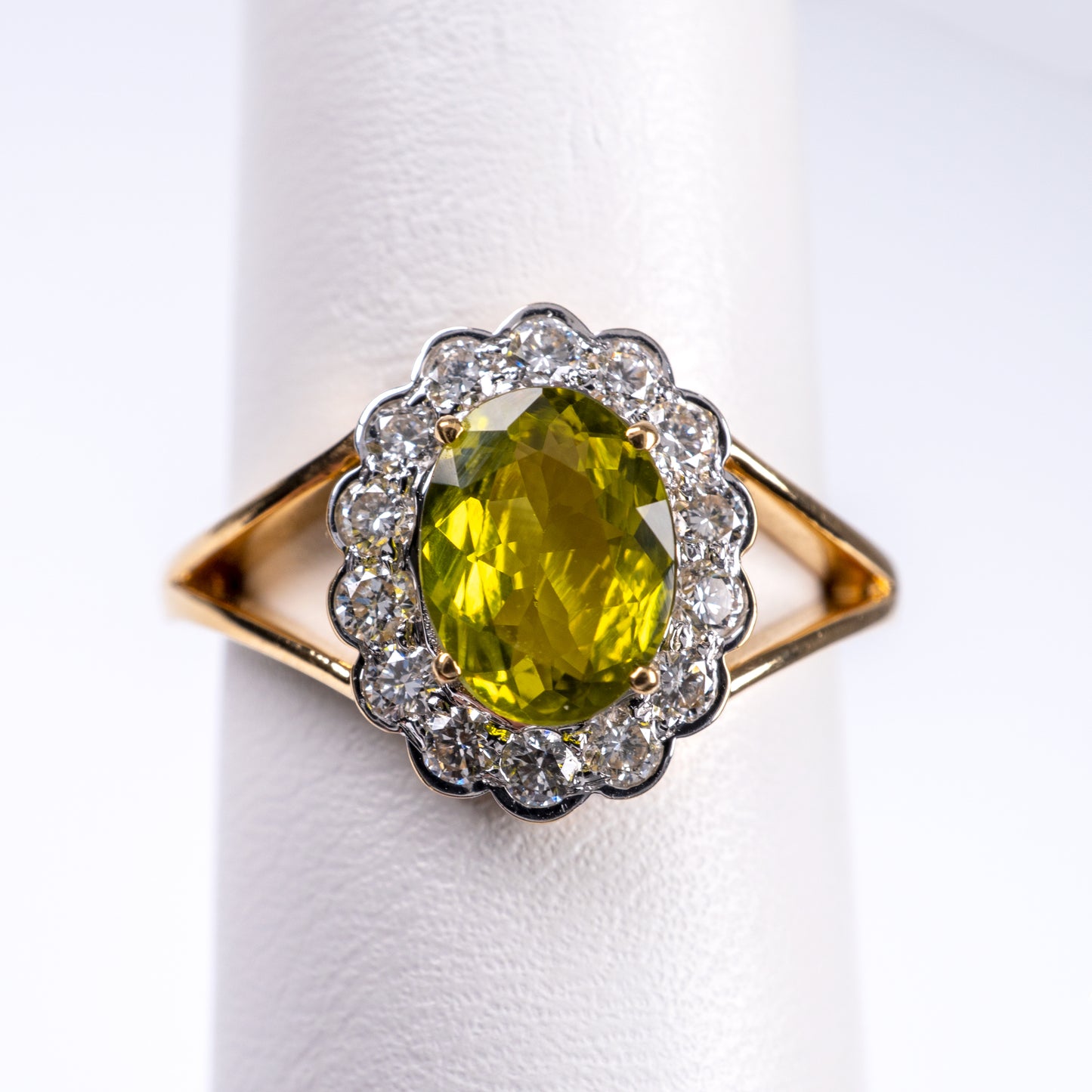 Certified Chrysoberyl Diamond Halo Ring 18 Karat Yellow Gold-Gemstone Rings-Hunters Fine Jewellery