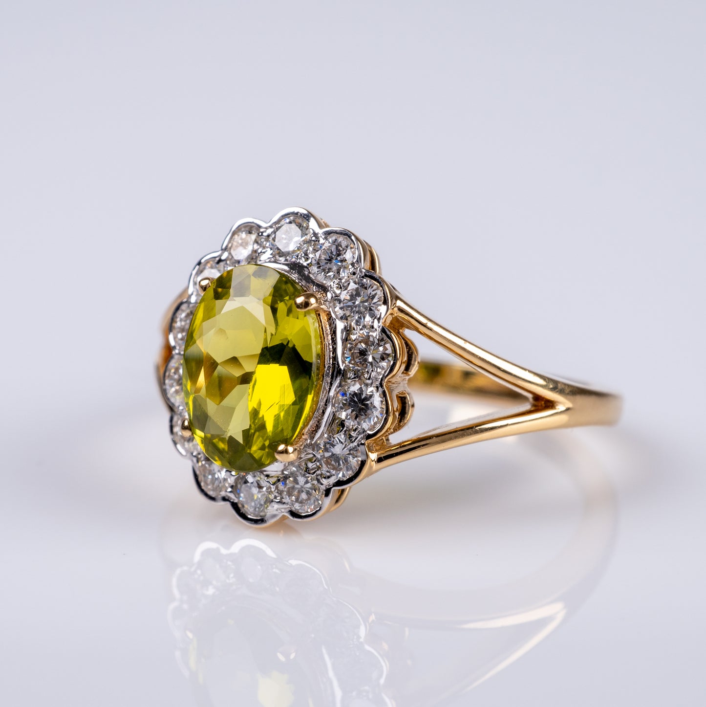 Certified Chrysoberyl Diamond Halo Ring 18 Karat Yellow Gold-Gemstone Rings-Hunters Fine Jewellery