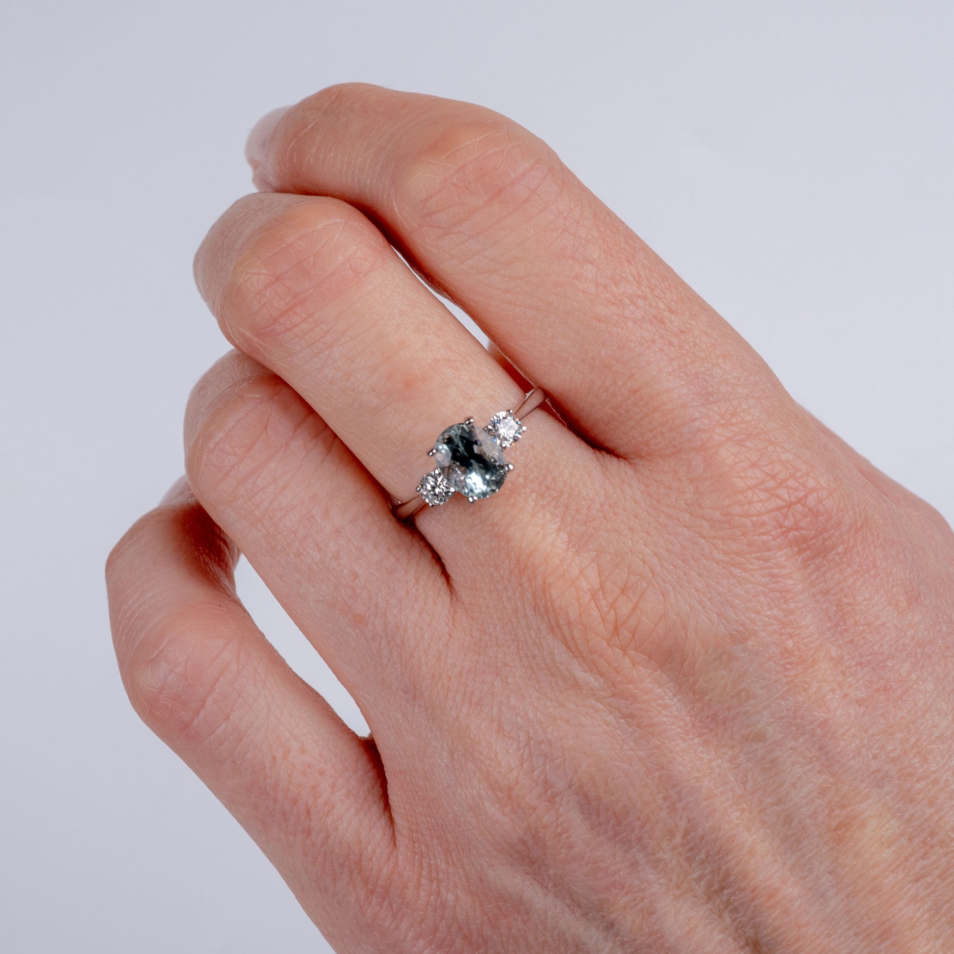 Aquamarine & Diamond Three Stone Ring 18k White Gold-Gemstone Rings-Hunters Fine Jewellery