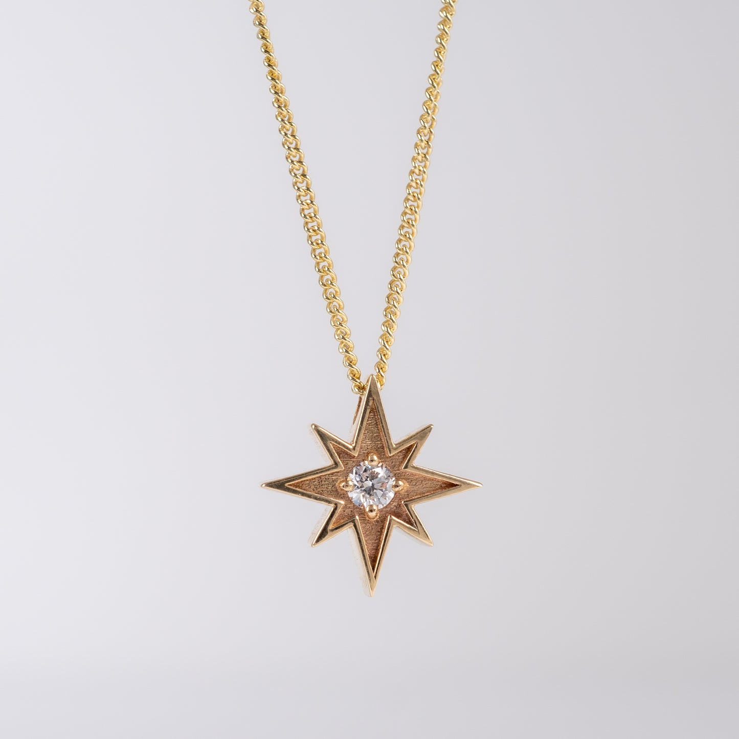 Diamond Set North Star Pendant 9ct Gold With 18" Curb Chain-Diamond Pendants-Hunters Fine Jewellery