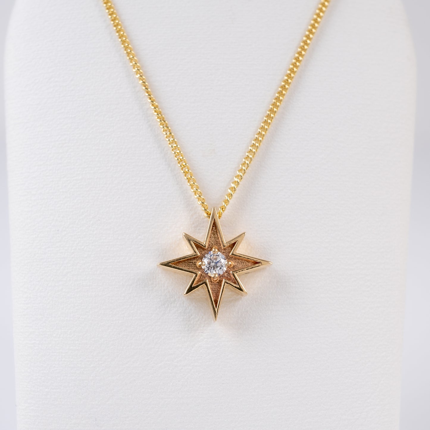 Diamond Set North Star Pendant 9ct Gold With 18" Curb Chain-Diamond Pendants-Hunters Fine Jewellery