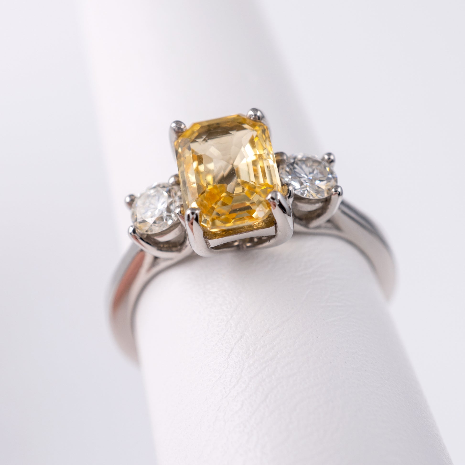 Ceylon Yellow Sapphire Diamond Three Stone Ring 950 Platinum Hallmarked - Hunters Fine Jewellery