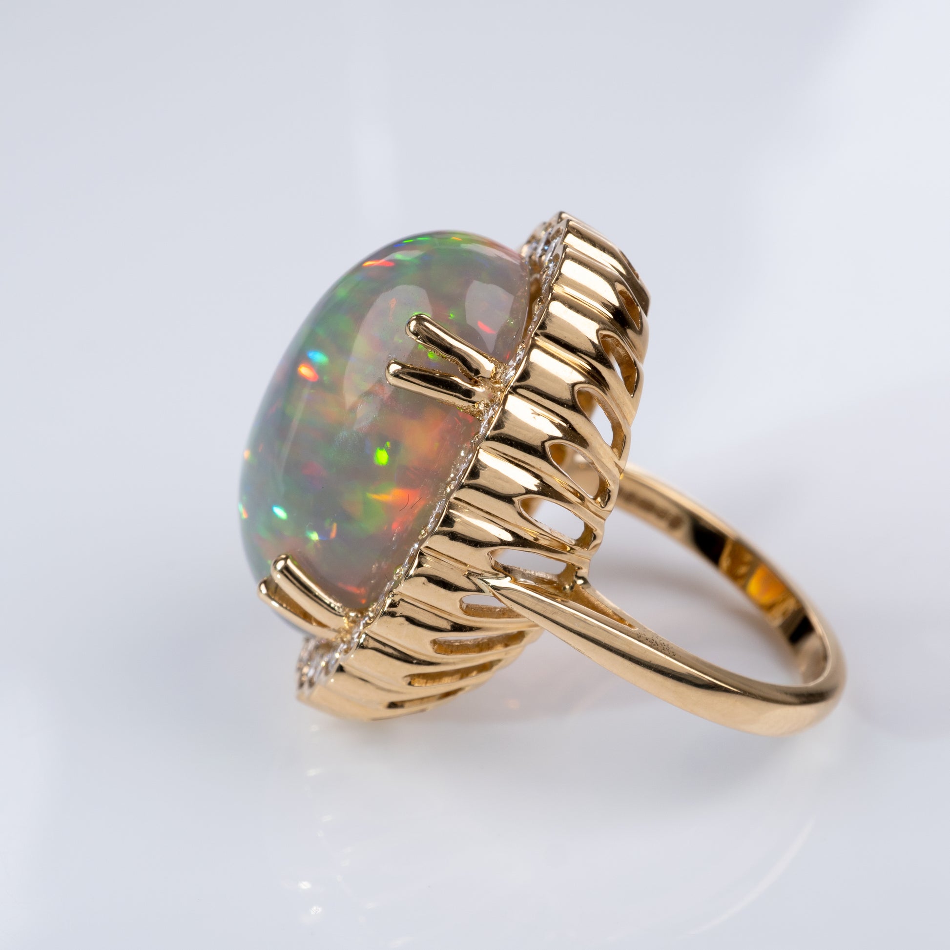 Bespoke Opal Diamond Halo Statement Ring 18K Yellow Gold Hallmarked-Gemstone Rings-Hunters Fine Jewellery