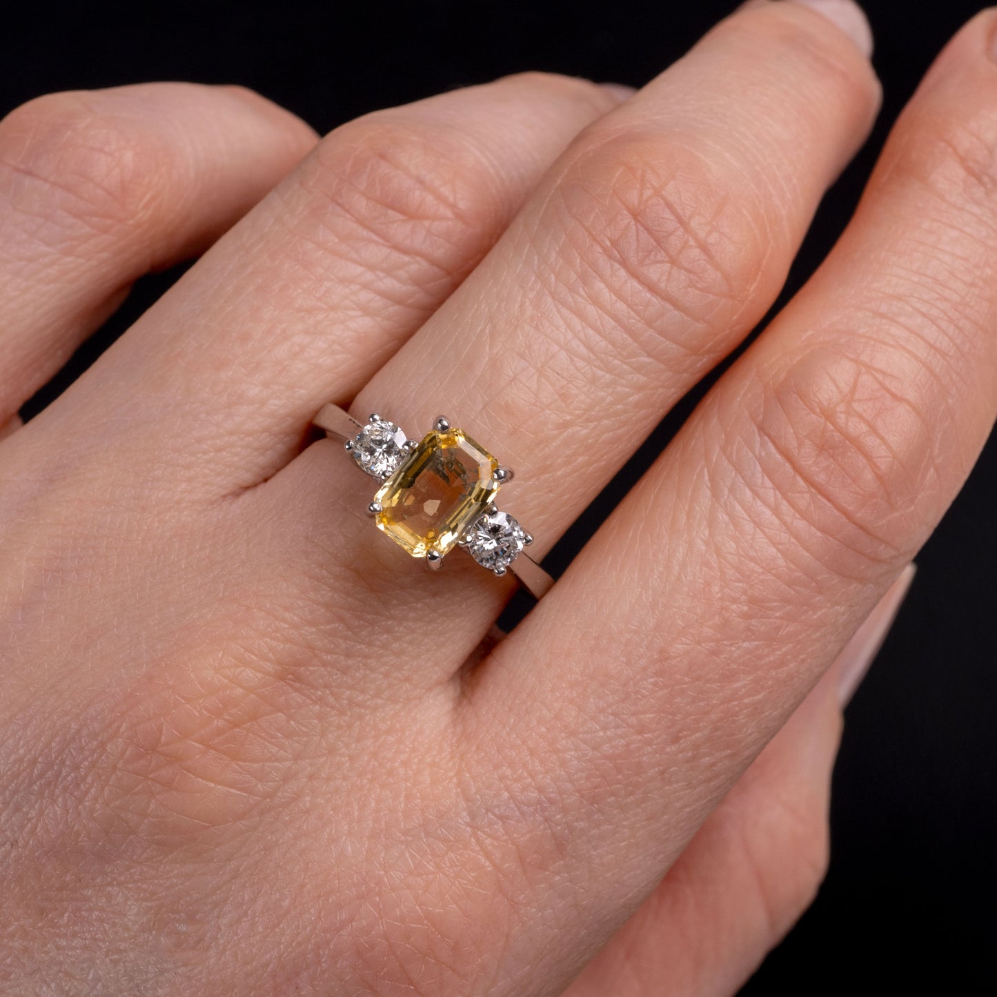 Ceylon Yellow Sapphire Diamond Three Stone Ring 950 Platinum Hallmarked-Gemstone Rings-Hunters Fine Jewellery