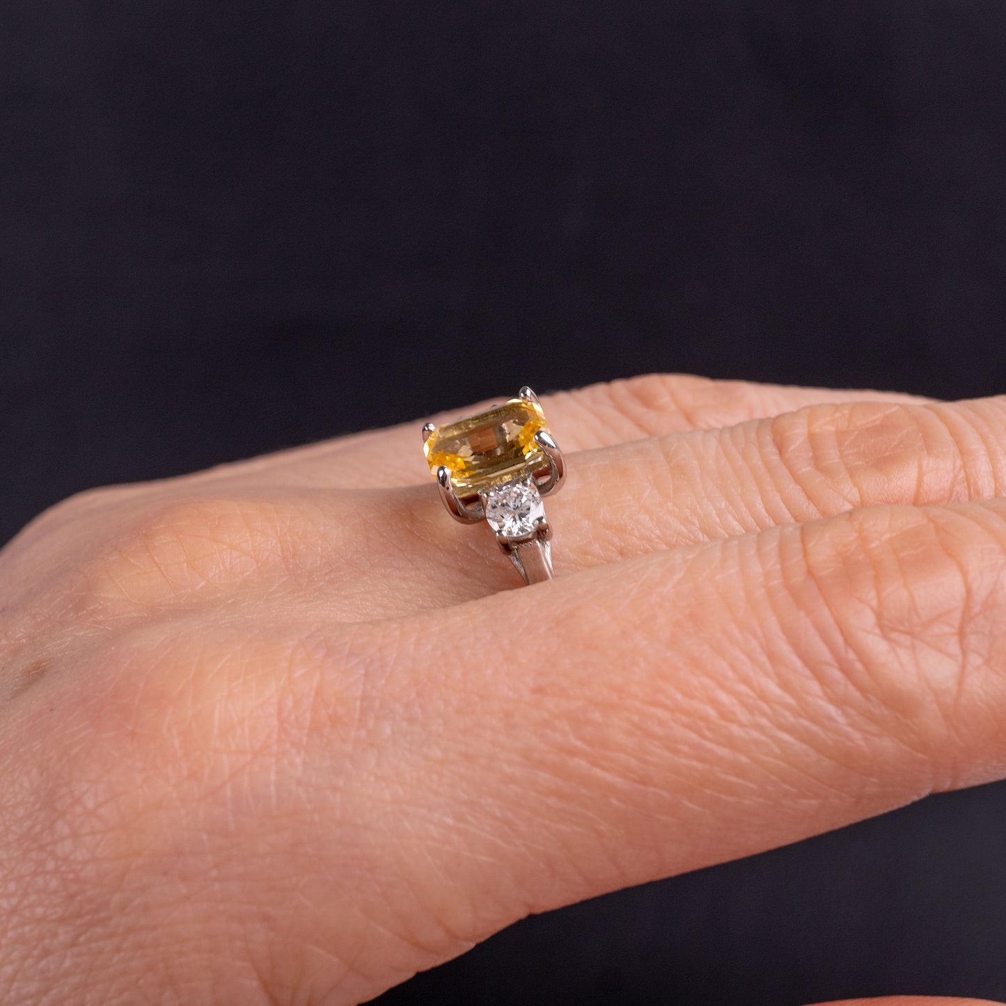 Ceylon Yellow Sapphire Diamond Three Stone Ring 950 Platinum Hallmarked-Gemstone Rings-Hunters Fine Jewellery