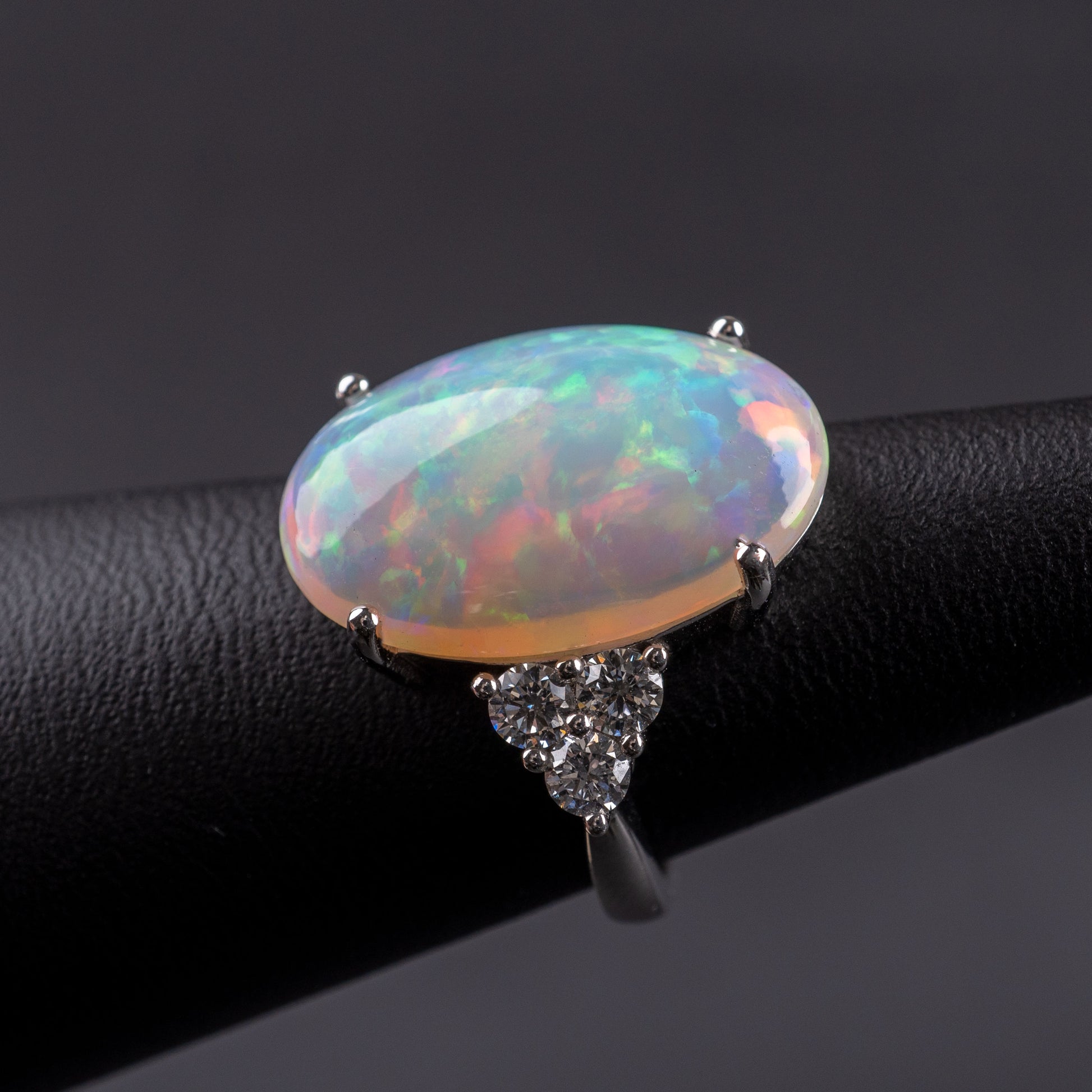 Bespoke Opal Diamond Statement Ring 18k White Gold Hallmarked-Gemstone Rings-Hunters Fine Jewellery