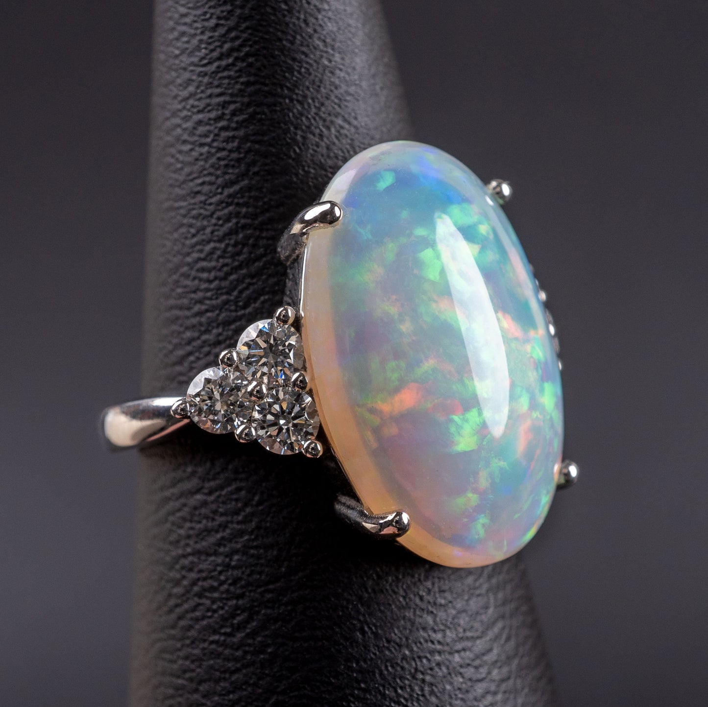 Bespoke Opal Diamond Statement Ring 18k White Gold Hallmarked-Gemstone Rings-Hunters Fine Jewellery