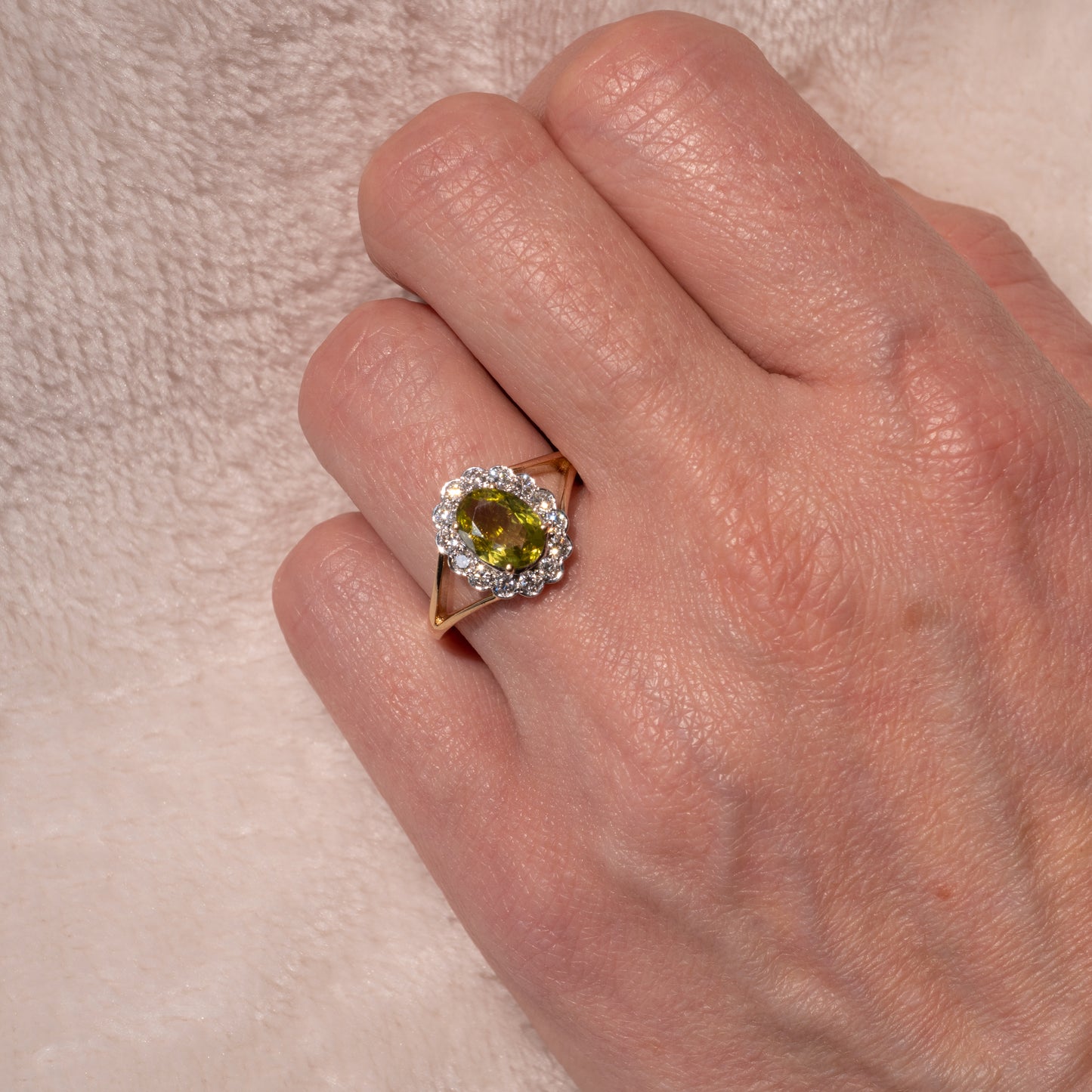 Certified Chrysoberyl Diamond Halo Ring 18 Karat Yellow Gold-Gemstone Rings-Hunters Fine Jewellery