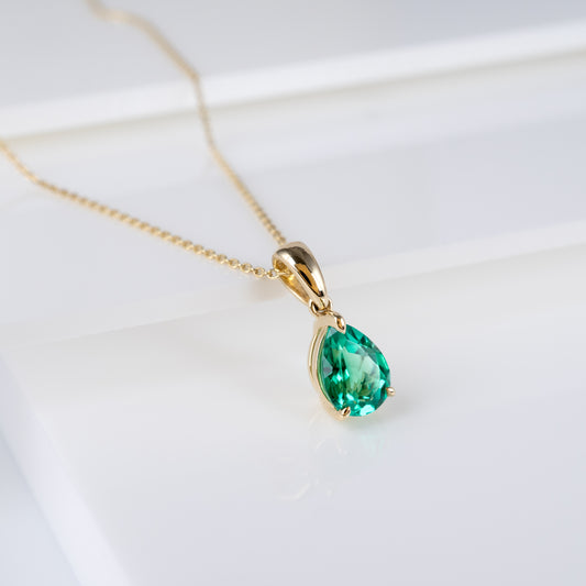 Lab Emerald Teardrop Pendant 9ct Yellow Gold - Hunters Fine Jewellery