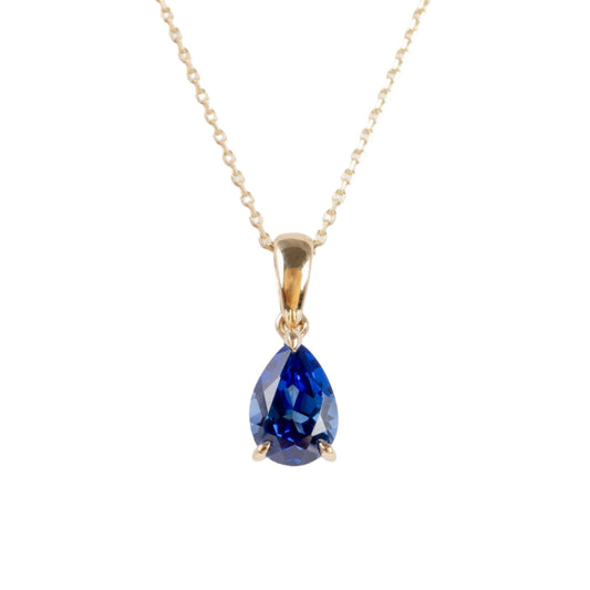 9ct Gold Pear Cut Blue Sapphire Necklace Pendant | Hunters Fine Jewellery