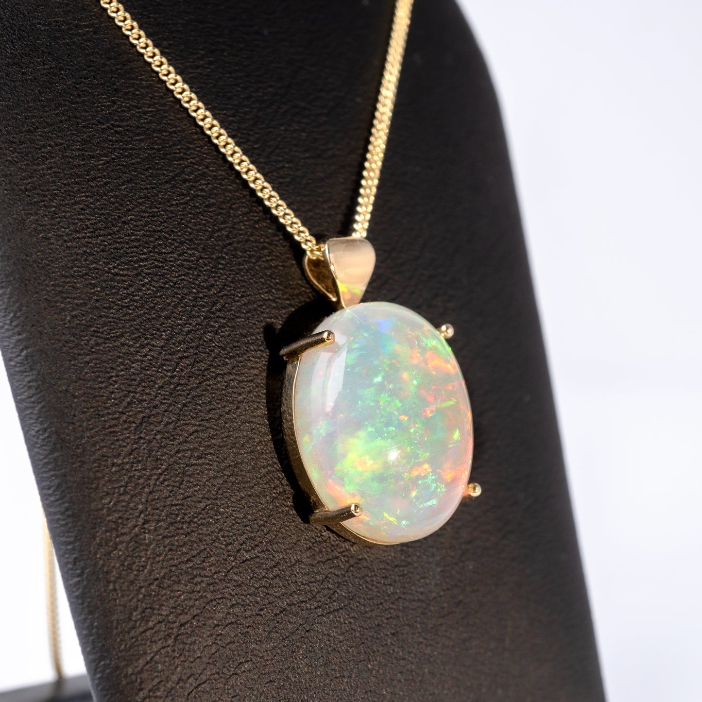 Bespoke 9ct Gold Opal Pendant With 18" Curb Chain - Hunters Fine Jewellery