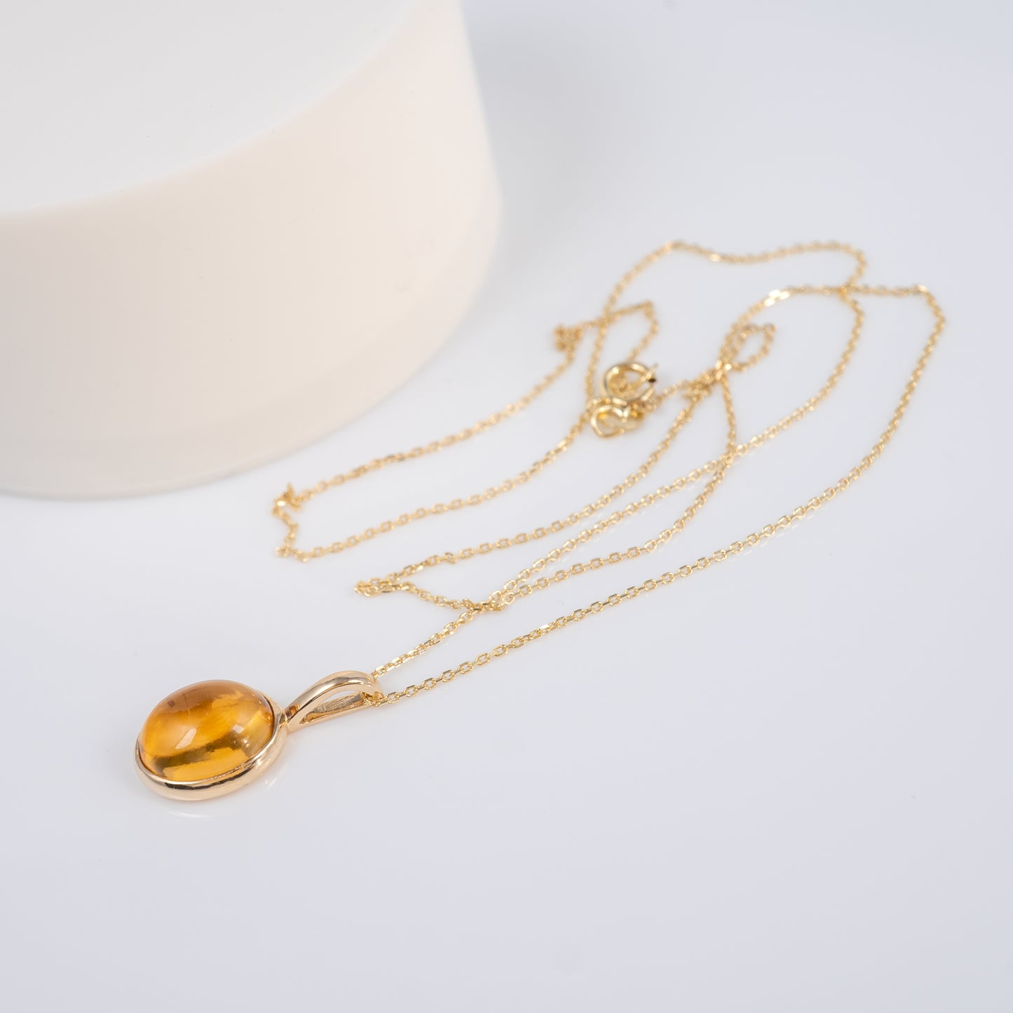Golden Citrine Cabochon Pendant 9ct Yellow Gold Hallmarked - Hunters Fine Jewellery