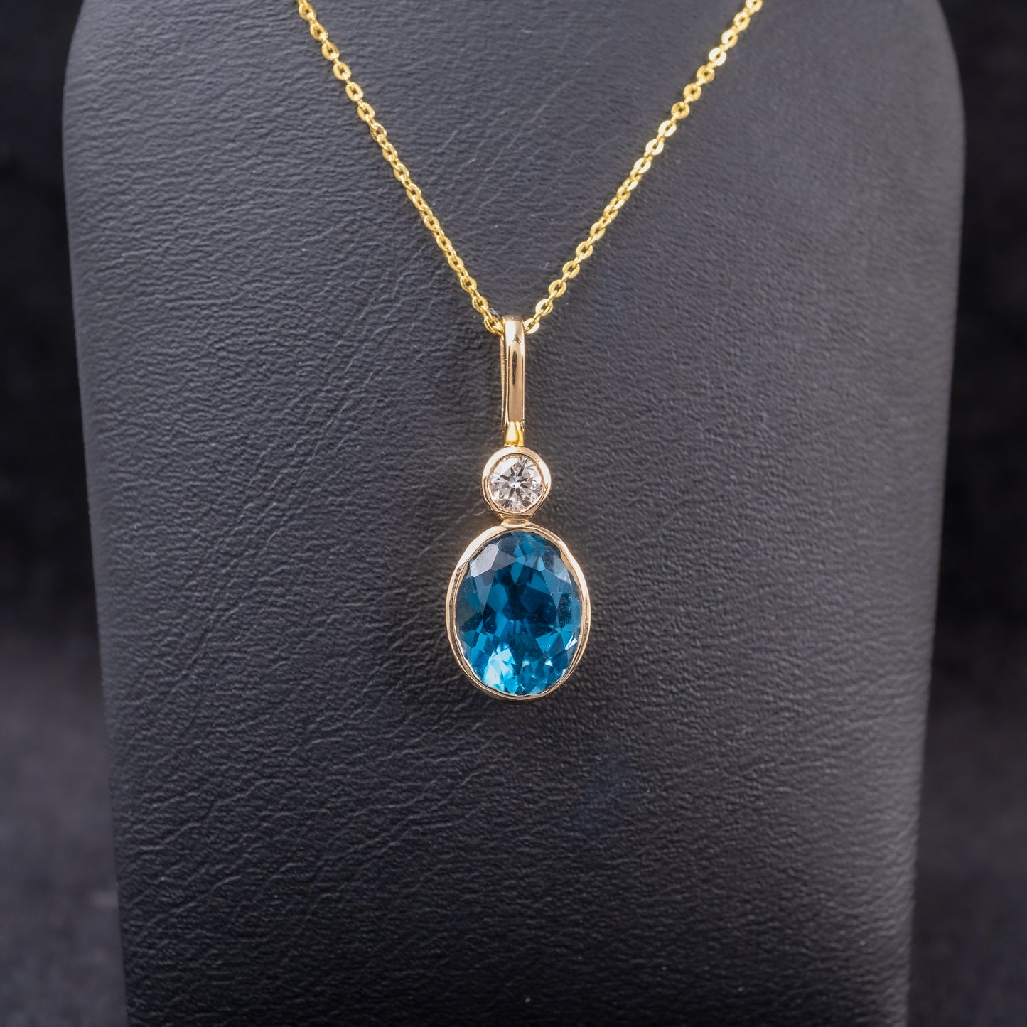 London Blue Topaz Diamond Pendant 14k Yellow Gold Hallmarked - Hunters Fine Jewellery