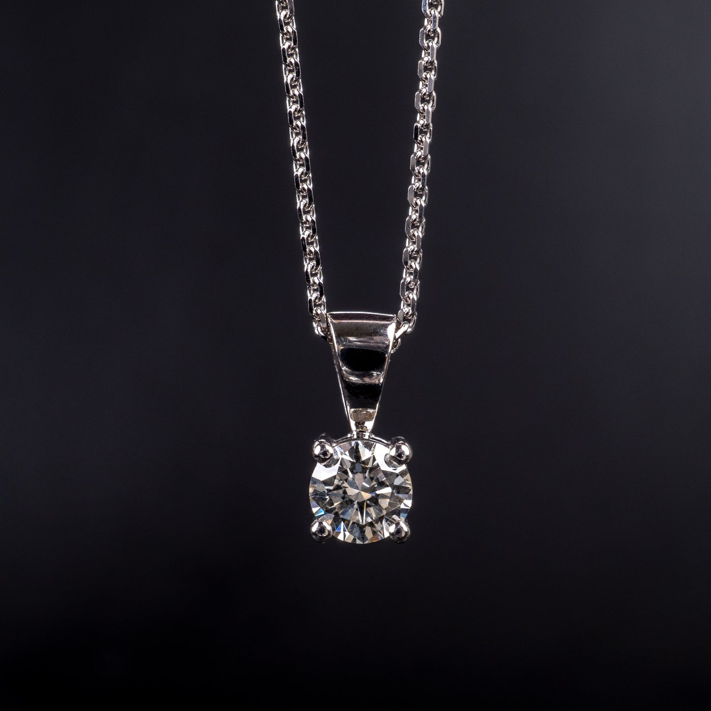 18ct White Gold 0.35ct Round Brilliant Cut Diamond Four Claw Pendant Necklace-Diamond Pendants-Hunters Fine Jewellery