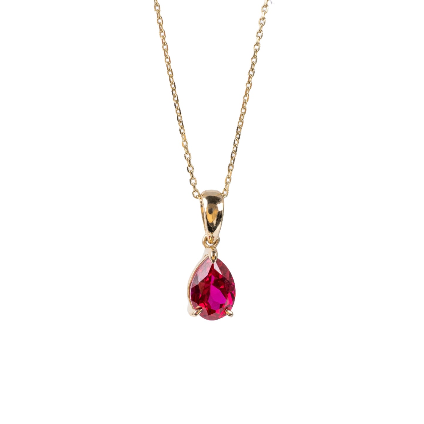 Ruby Teardrop Pendant Necklace & Chain 9ct Yellow Gold - Hunters Fine Jewellery