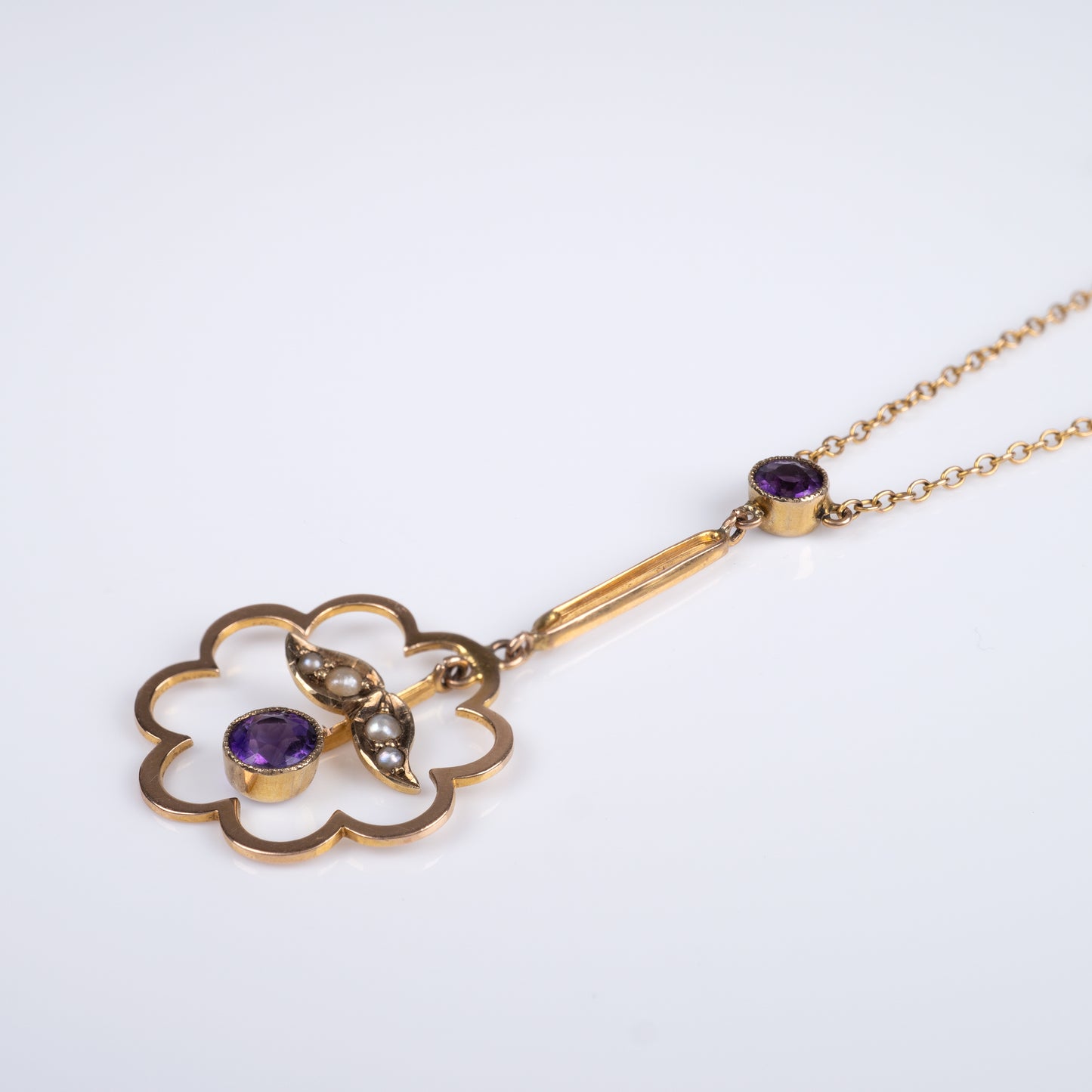 Antique Amethyst & Seed Pearl Pendant 9ct Gold Circa 1910-Gemstone Pendants-Hunters Fine Jewellery