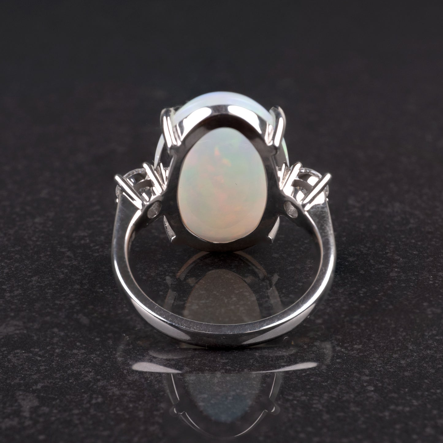 Bespoke Opal Diamond Three Stone Ring 18K White Gold-Gemstone Rings-Hunters Fine Jewellery