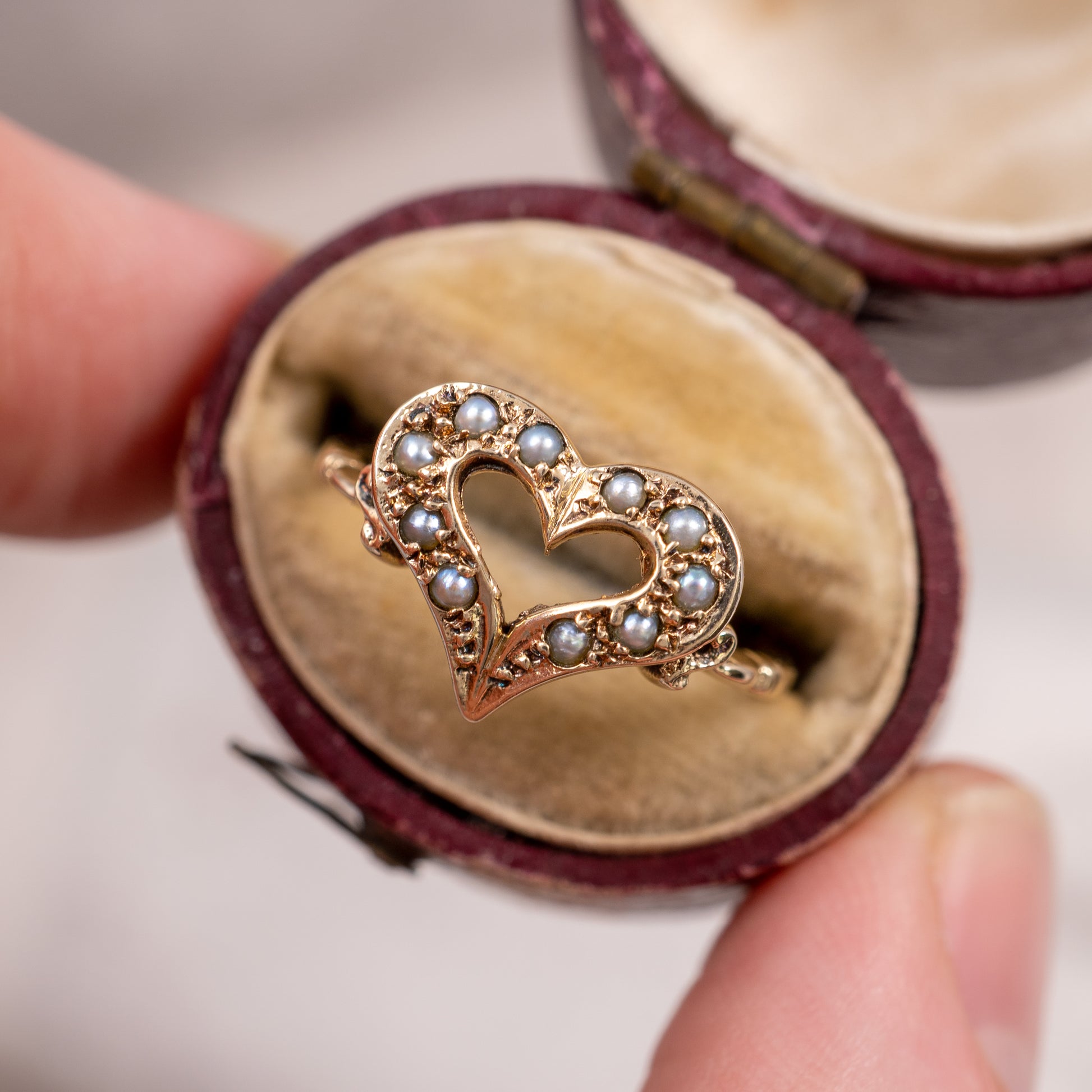 antique gold heart ring with pearls