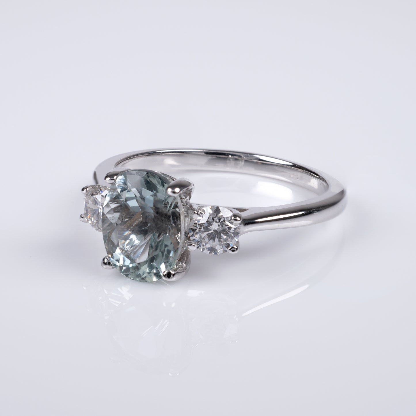 Aquamarine & Diamond Three Stone Ring 18k White Gold-Gemstone Rings-Hunters Fine Jewellery