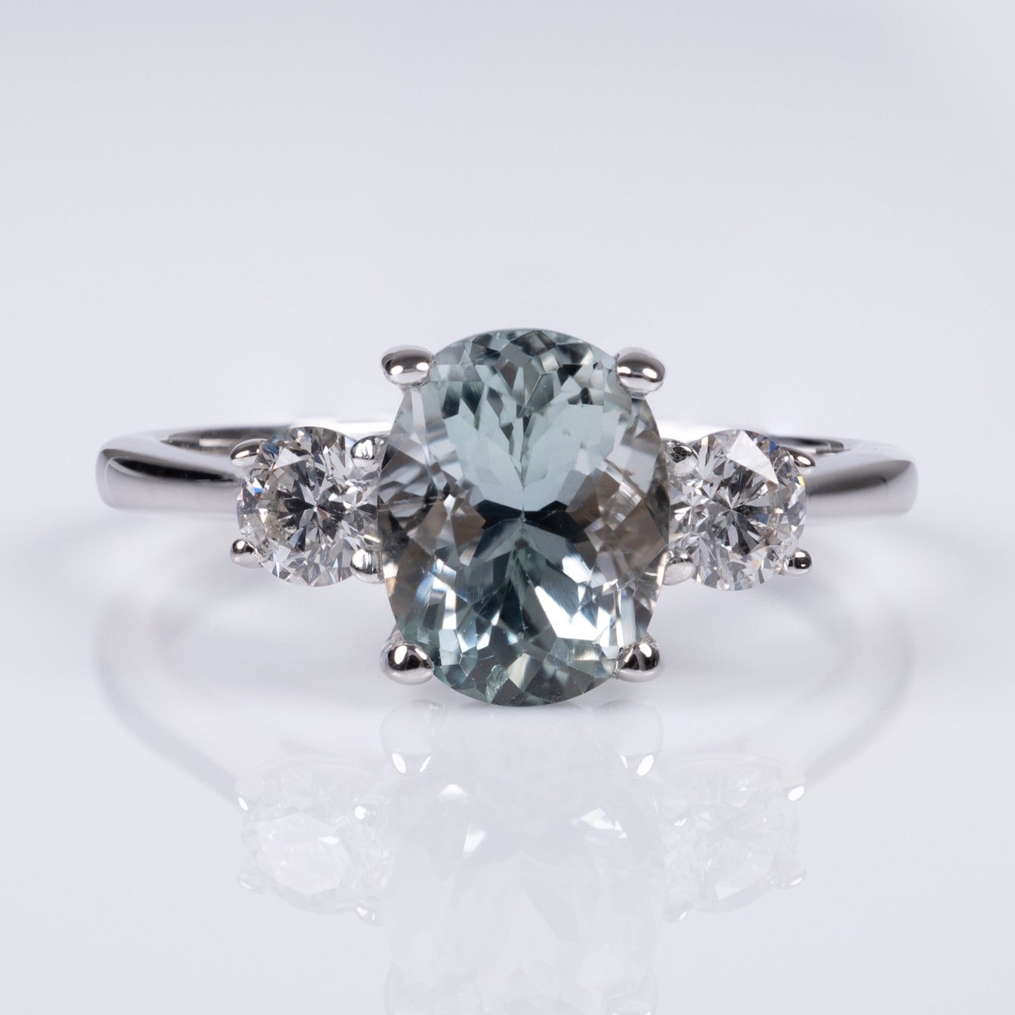 Aquamarine & Diamond Three Stone Ring 18k White Gold-Gemstone Rings-Hunters Fine Jewellery