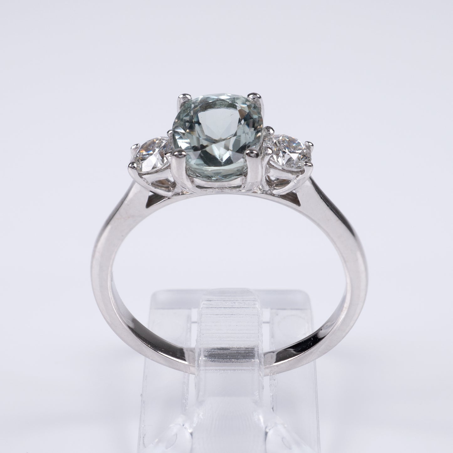 Aquamarine & Diamond Three Stone Ring 18k White Gold-Gemstone Rings-Hunters Fine Jewellery