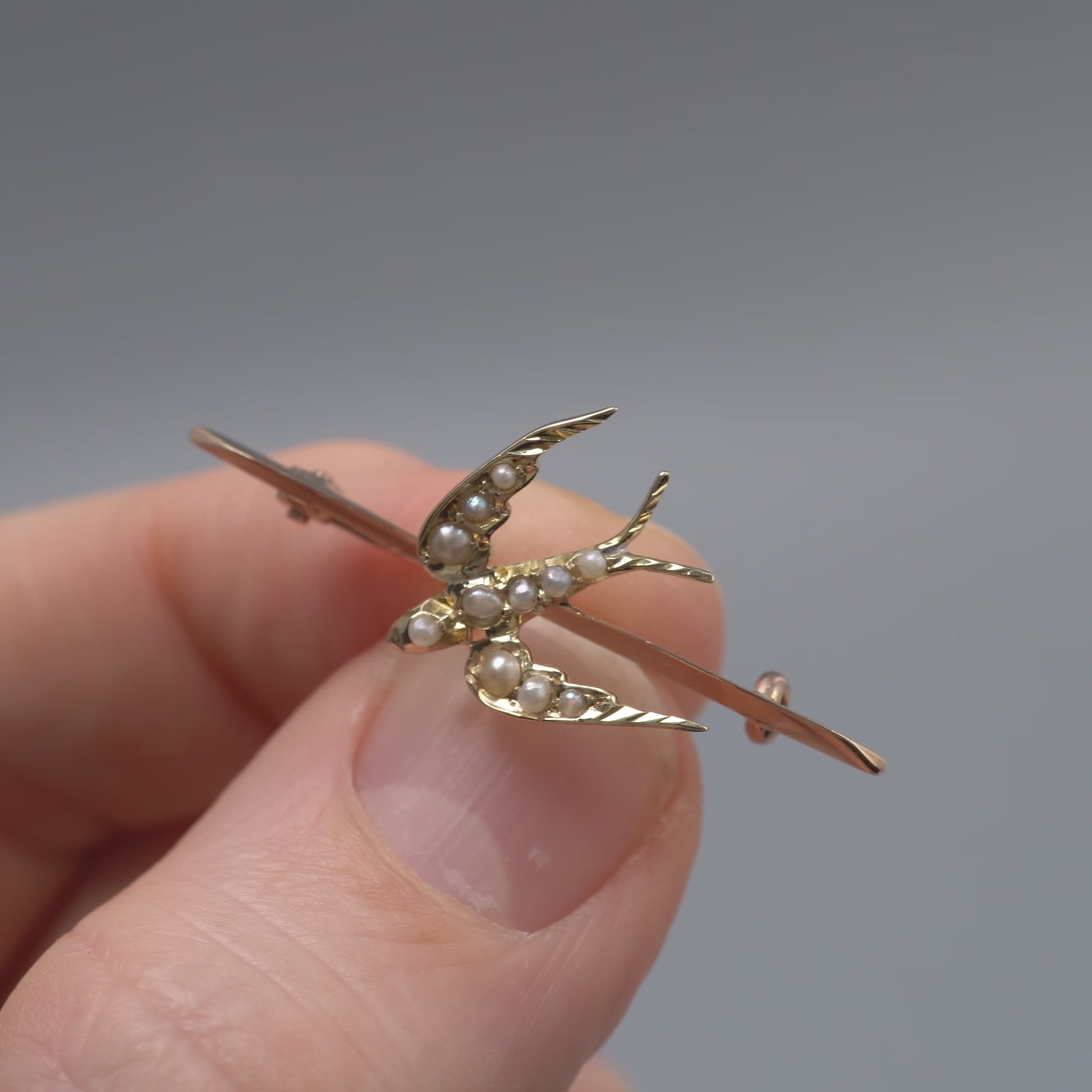 antique gold swallow bird brooch pin