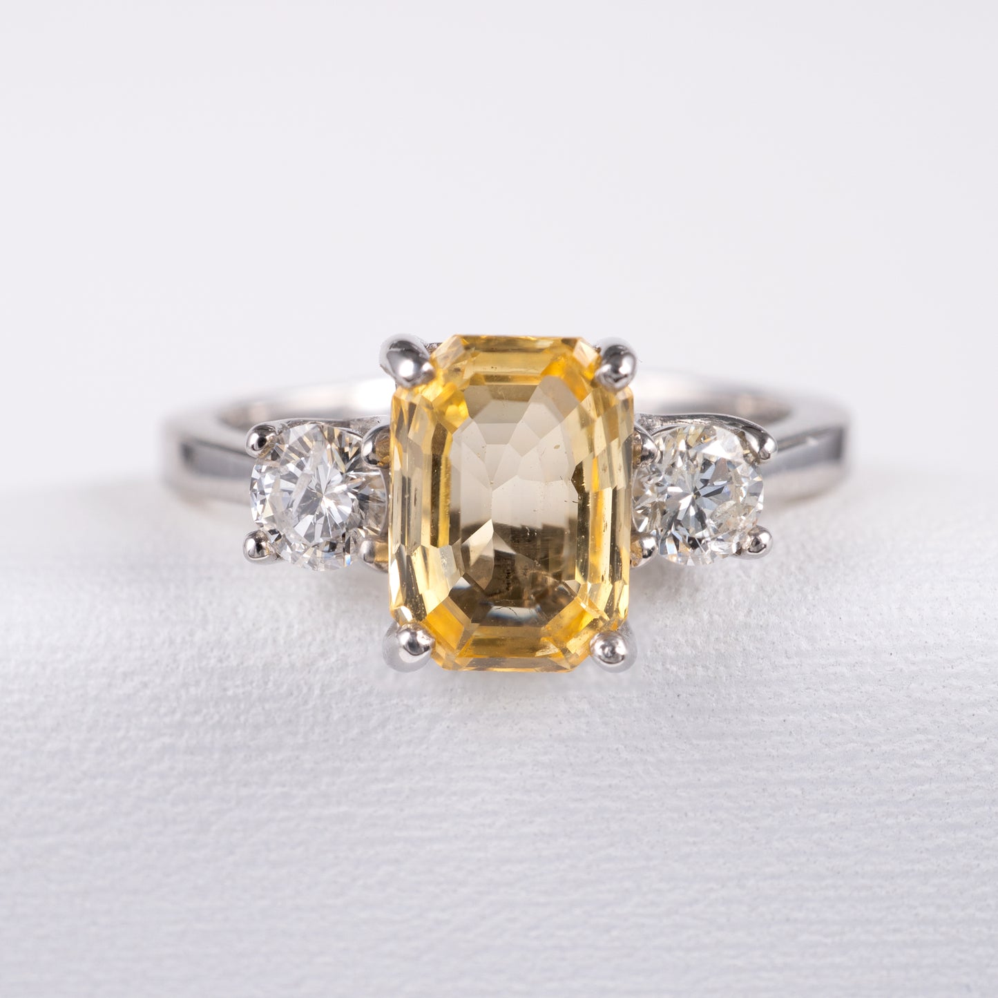 Ceylon Yellow Sapphire Diamond Three Stone Ring 950 Platinum Hallmarked - Hunters Fine Jewellery