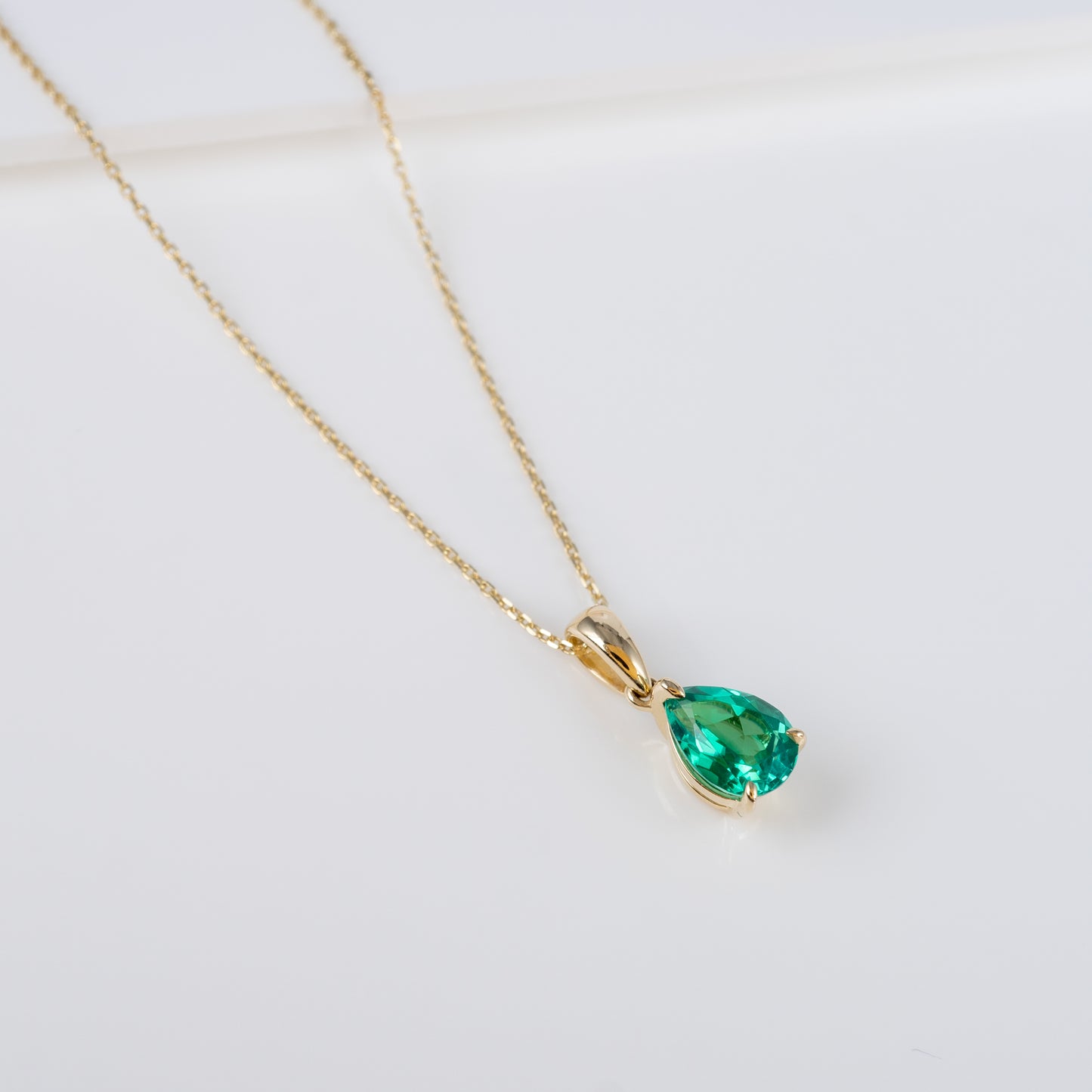 Lab Emerald Teardrop Pendant 9ct Yellow Gold - Hunters Fine Jewellery