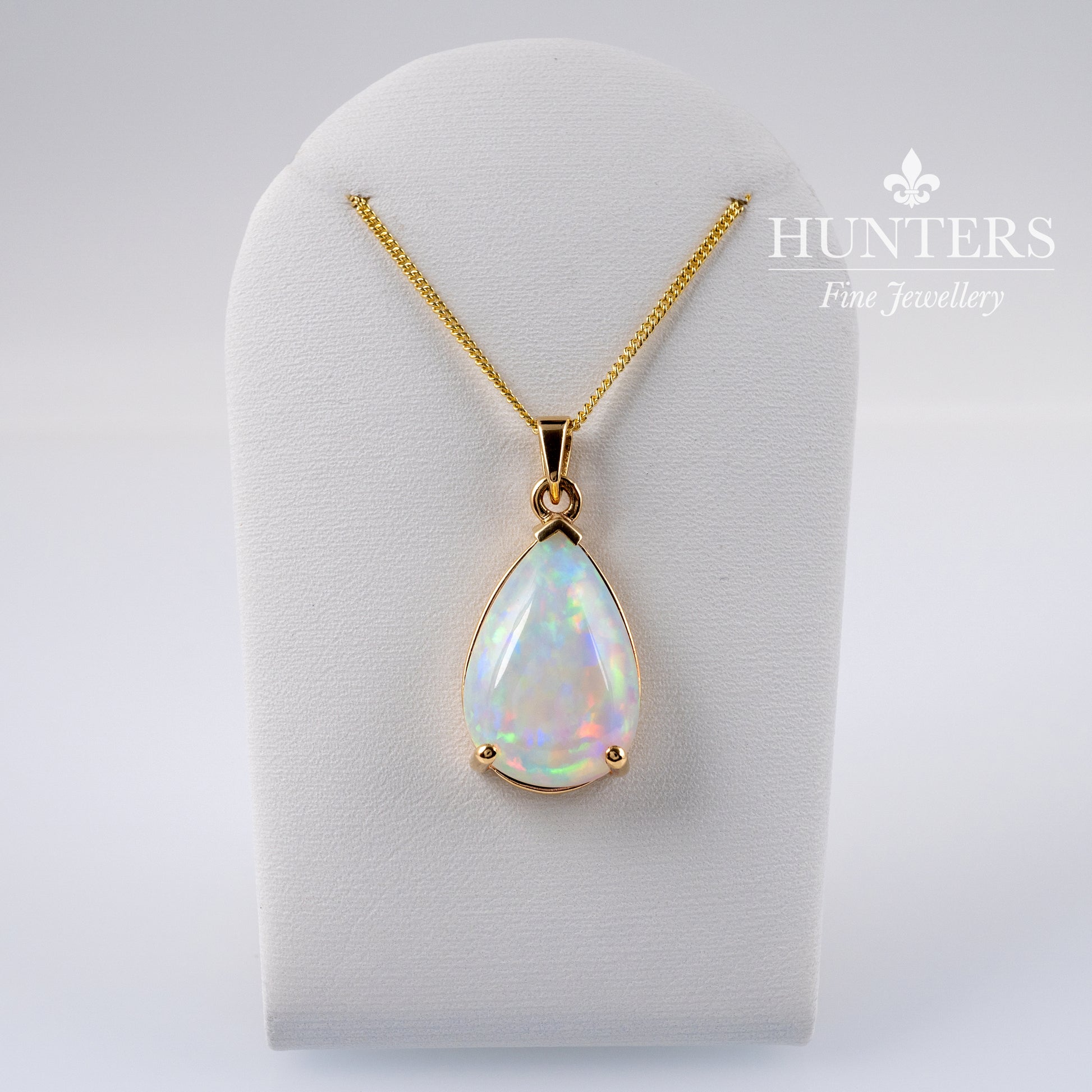 Bespoke Opal Teardrop Pendant 9K Yellow Gold Hallmarked With 18 Inch Curb Chain-Gemstone Pendants-Hunters Fine Jewellery