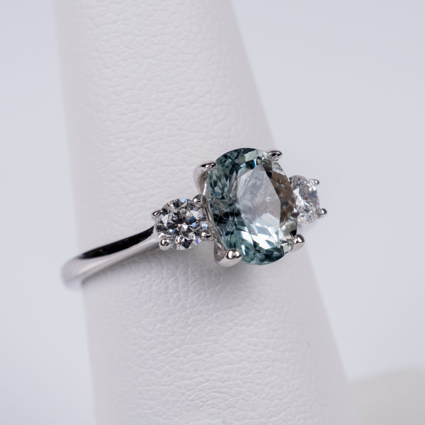 Aquamarine & Diamond Three Stone Ring 18k White Gold-Gemstone Rings-Hunters Fine Jewellery