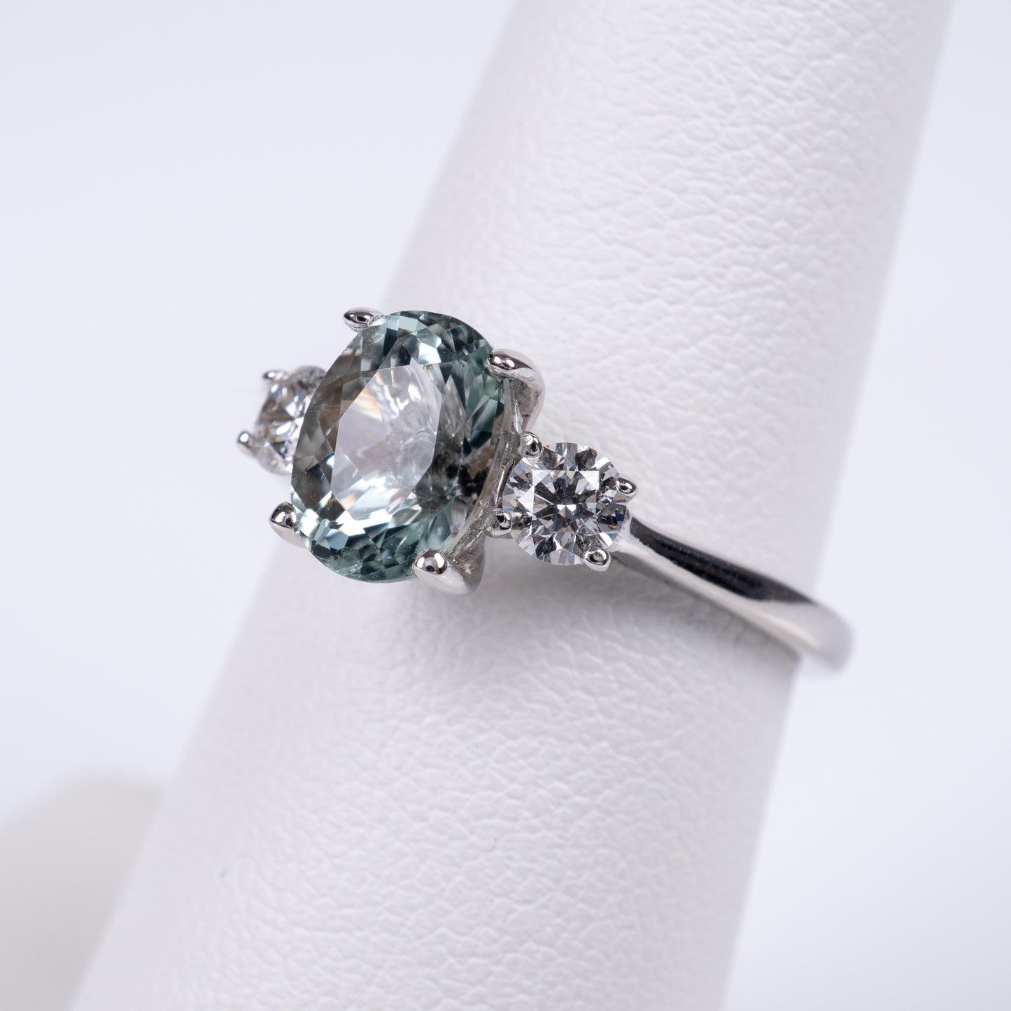 Aquamarine & Diamond Three Stone Ring 18k White Gold-Gemstone Rings-Hunters Fine Jewellery