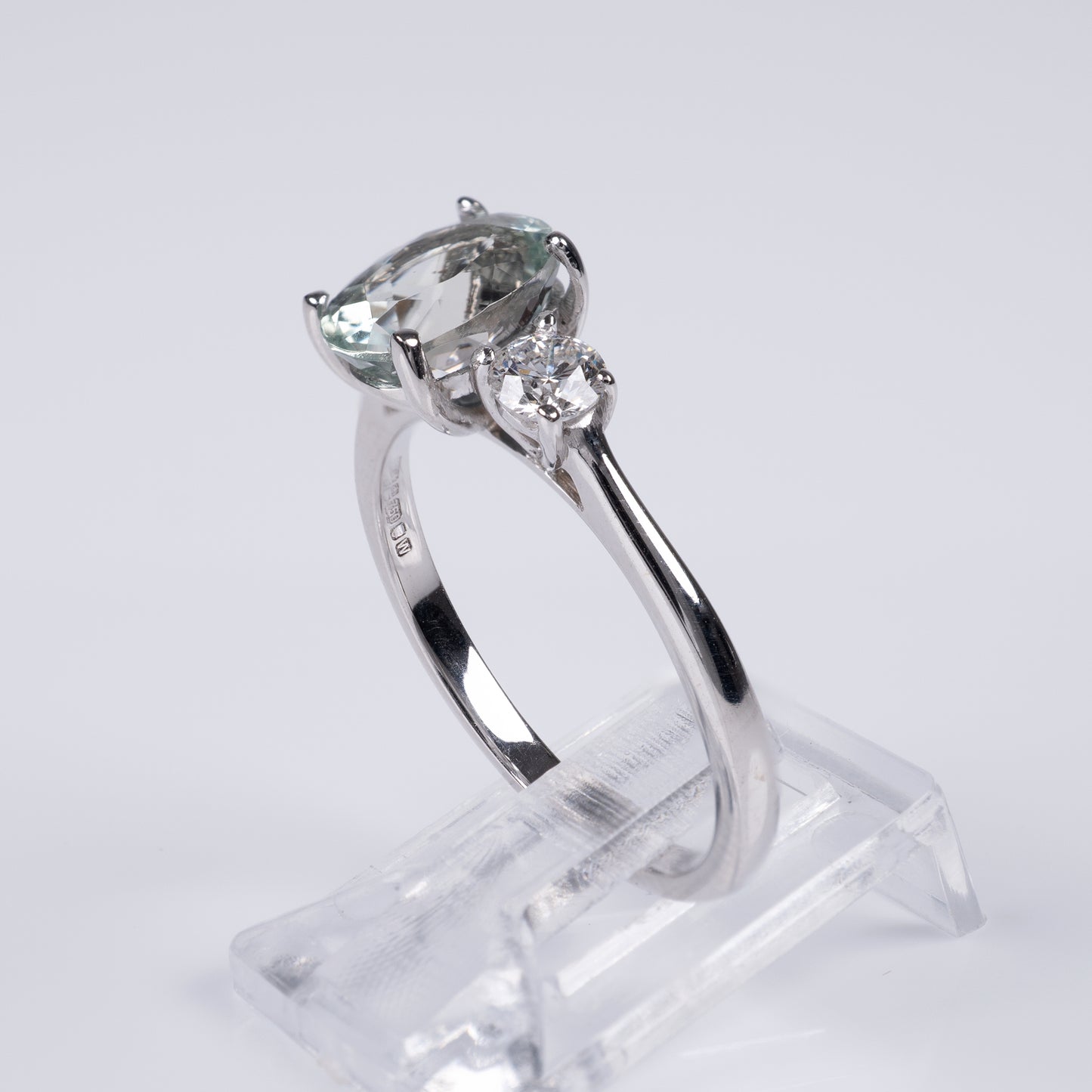 Aquamarine & Diamond Three Stone Ring 18k White Gold-Gemstone Rings-Hunters Fine Jewellery