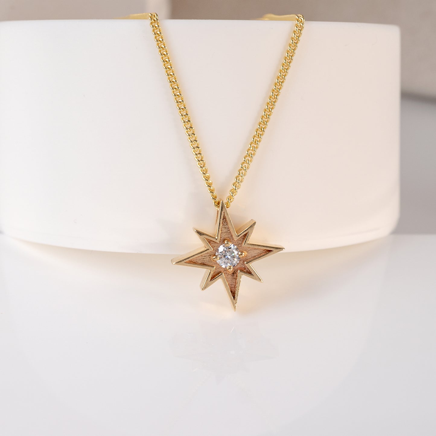 Diamond Set North Star Pendant 9ct Gold With 18" Curb Chain-Diamond Pendants-Hunters Fine Jewellery