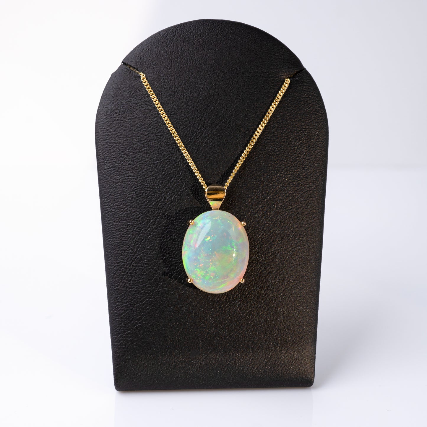 Bespoke 9ct Gold Opal Pendant With 18" Curb Chain - Hunters Fine Jewellery