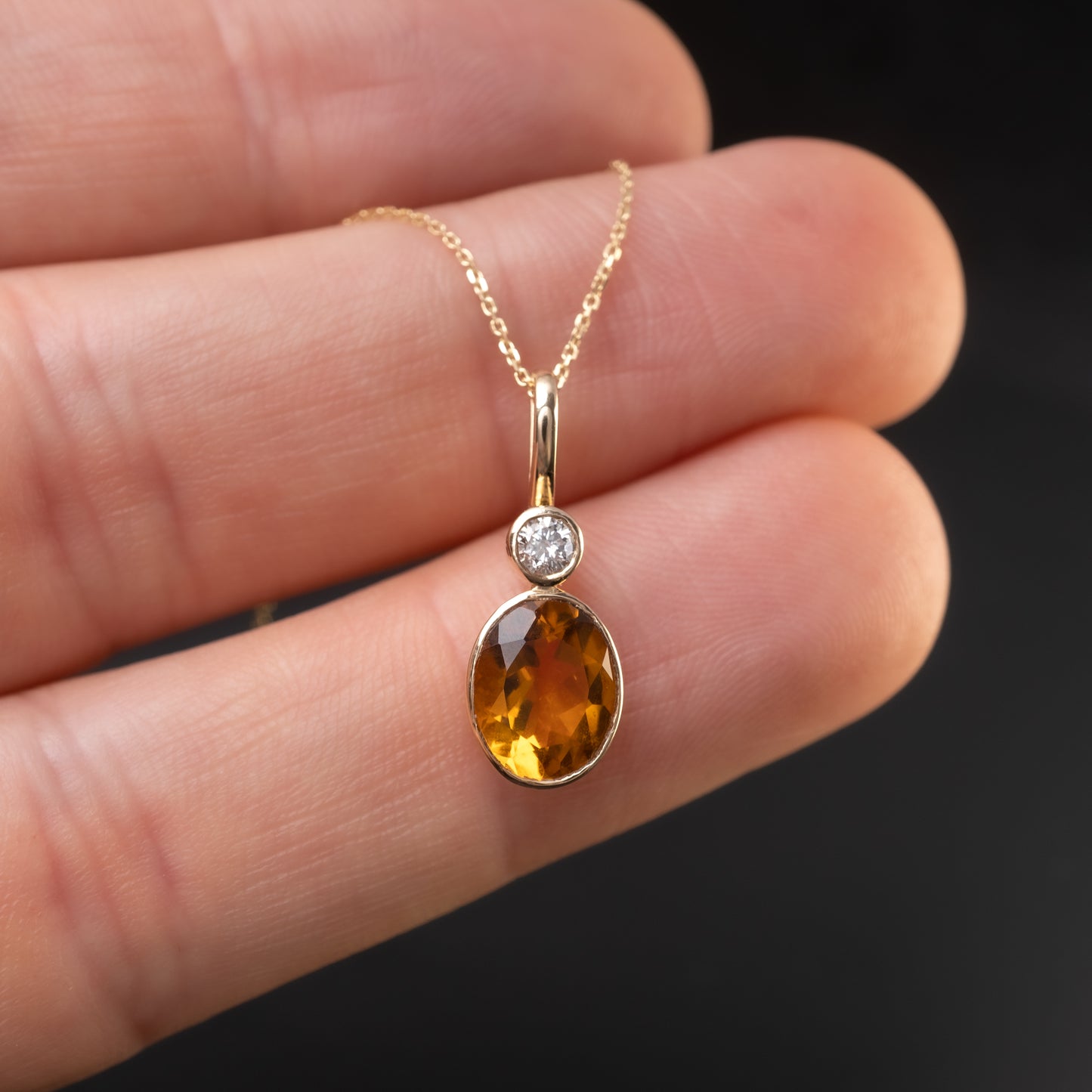 Citrine Diamond Pendant 14k Yellow Gold Hallmarked - Hunters Fine Jewellery